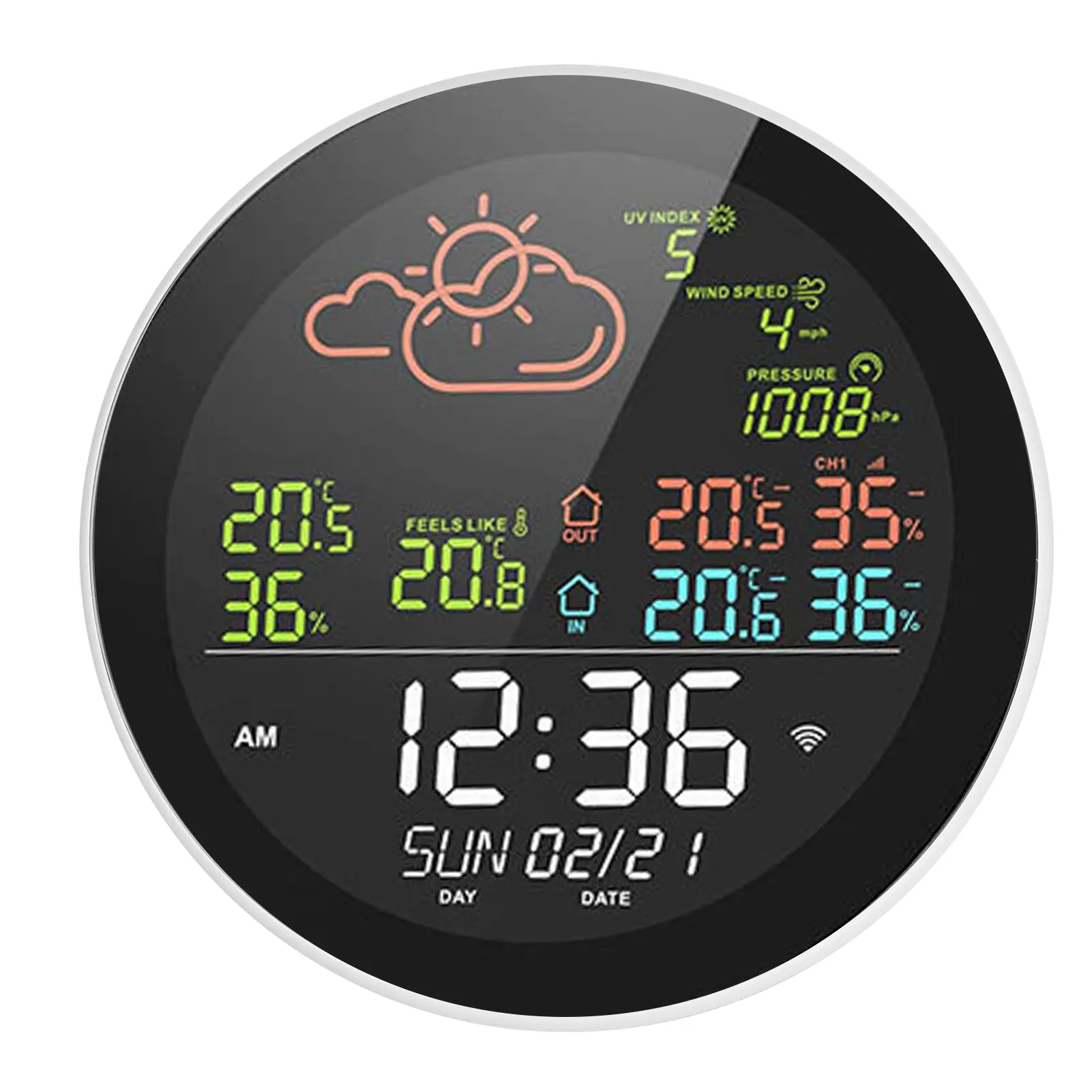 WIFI Smart Weather Station Indoor Outdoor Temperature & Humidity Meter Large Color Weather Clock Hygrothermograph with 3 Sensor