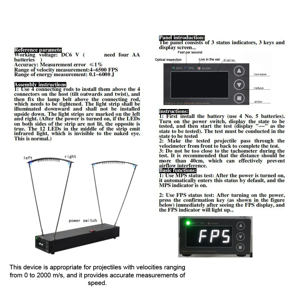 Velocimetry Speed Measuring Instrument 0-2000MPS Bow Velocity Measurement Aluminum Alloy Professional Canopy-type Speedometer
