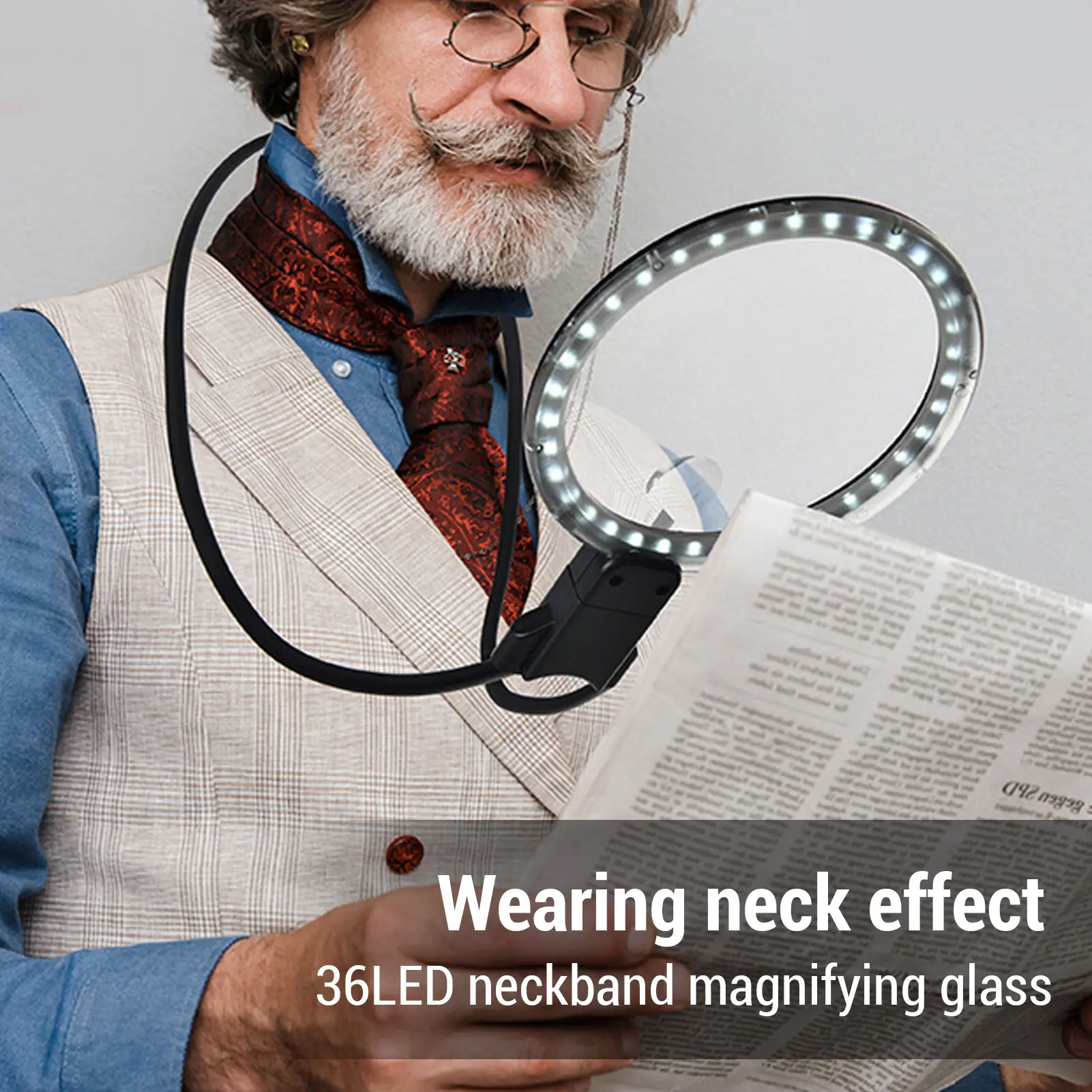 Reading Magnifying Glass Bright Adjustable Angle 2A Flexible Gooseneck Magnifier Clear Neck Hook 3 Level Brightness for Sewing