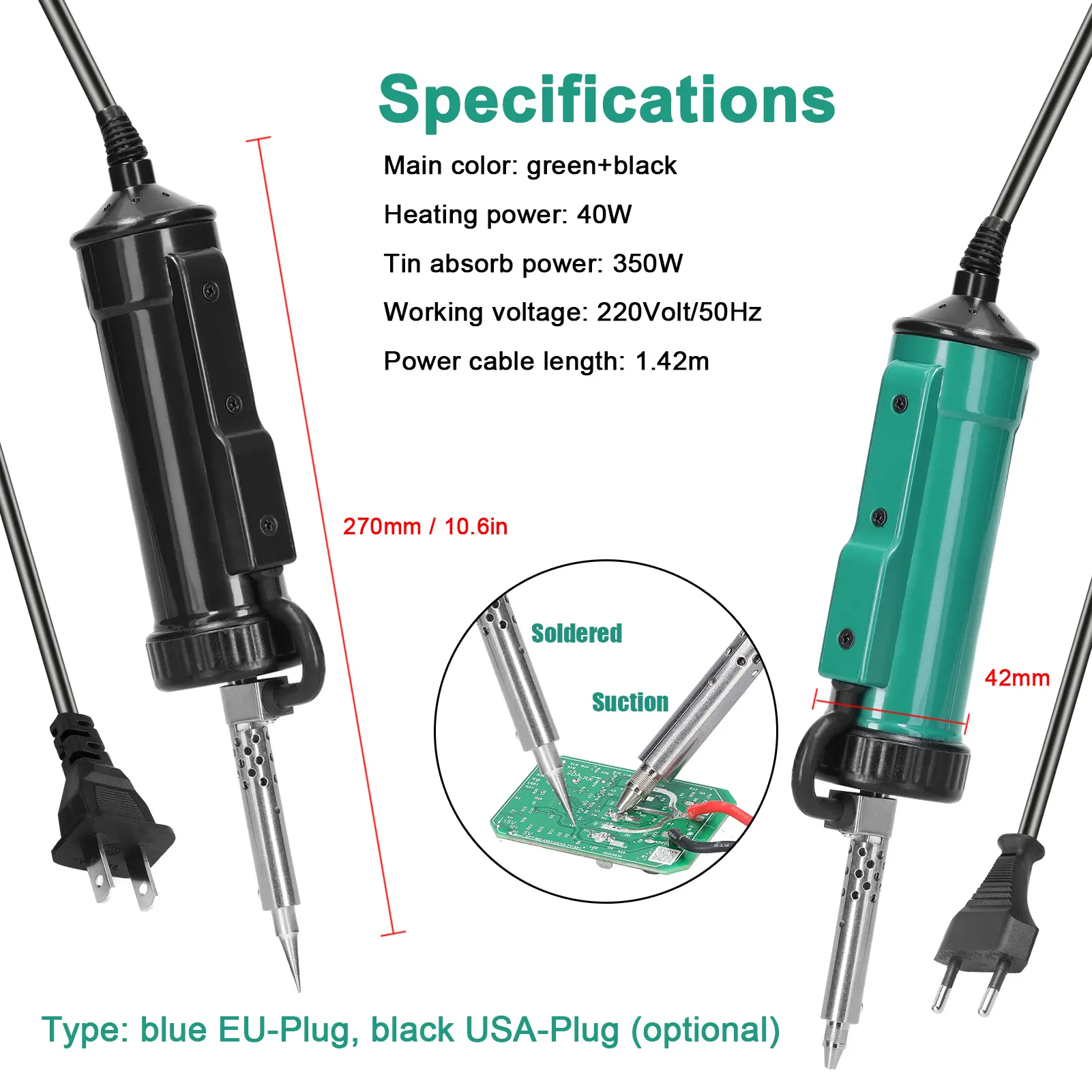350W Electric Tin Absorber Powerful 2-Purpose Electric Tin Sucker Tin Molten Quick Heat Desoldering Machine Tin Removal Tool