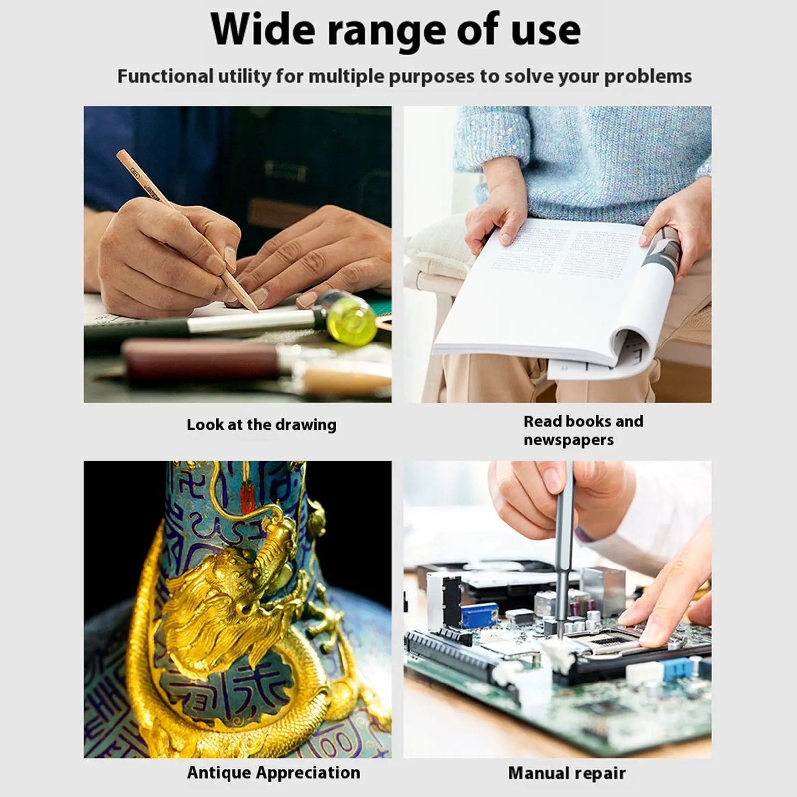 Reading Magnifying Glass Bright Adjustable Angle 2A Flexible Gooseneck Magnifier Clear Neck Hook 3 Level Brightness for Sewing