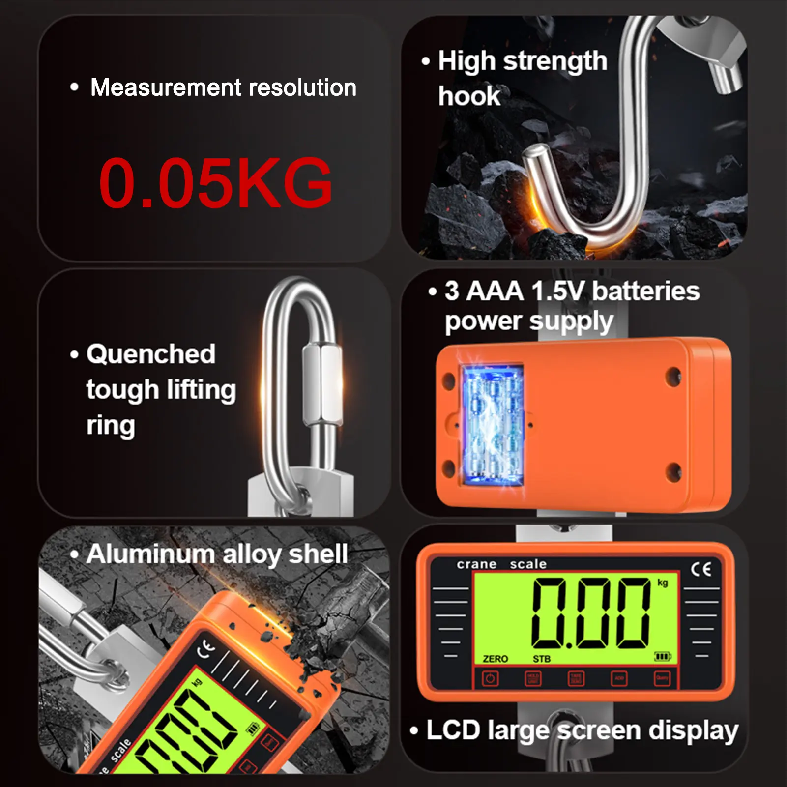 Industrial Hanging Scale 500kg/1100lbs Heavy Duty Digital Crane Scale with 4" LCD Display and Hooks, Ideal for Construction