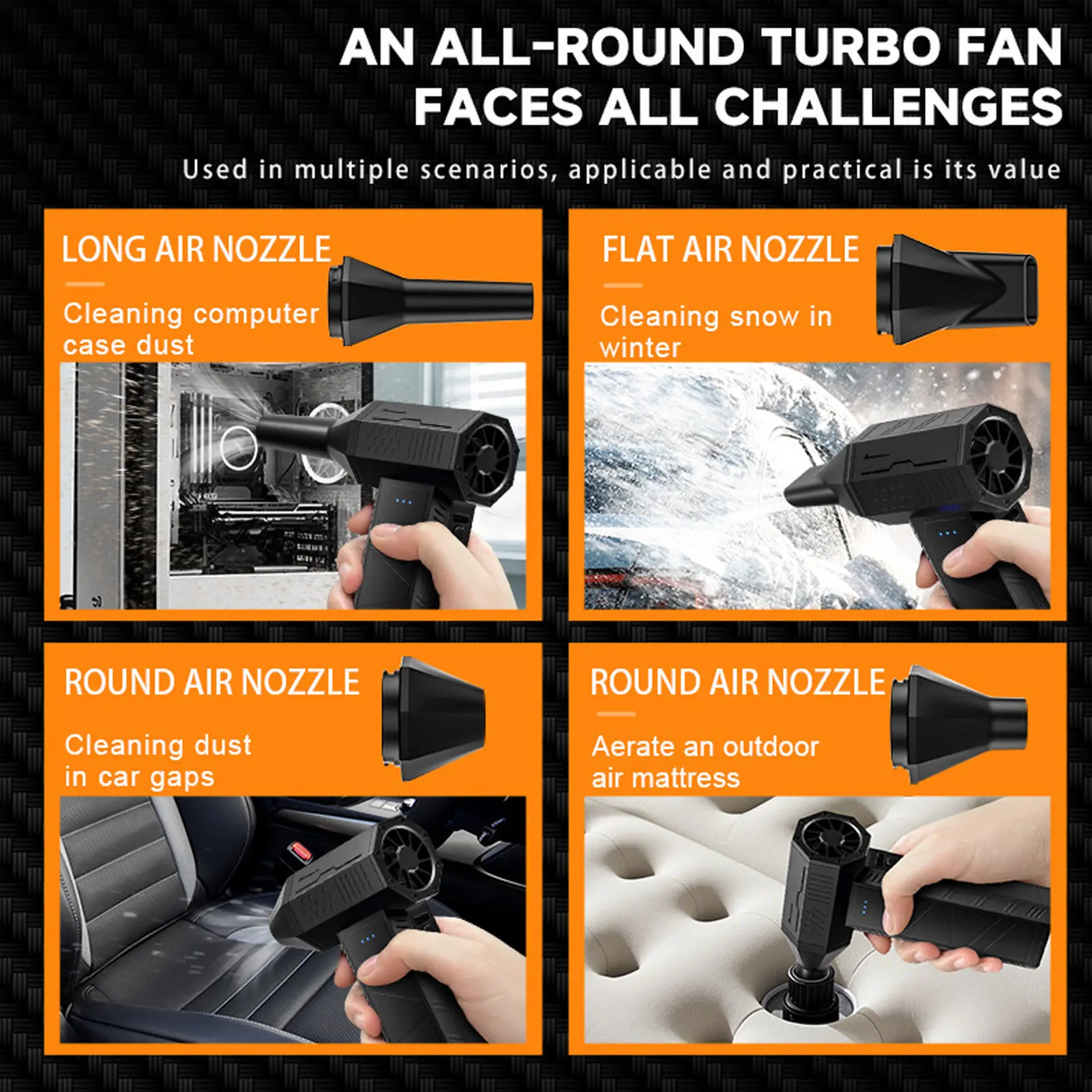 Handheld Turbofan Brushless Electric Air Duster 3 Nozzles Powerful Turbofan Cordless Air Blower for Dust Removal Cleaning Tool