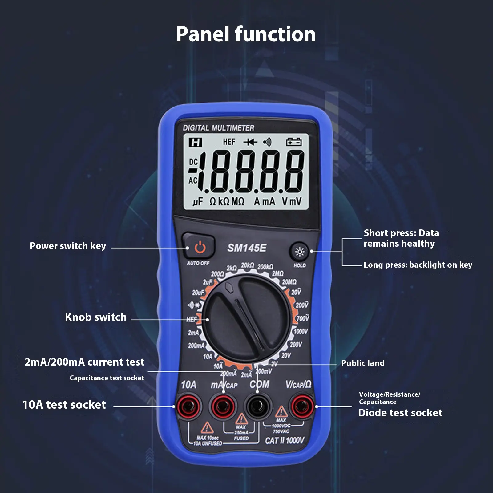 Digital Multimeter Digital Multimeter LCD Display 4.5 Digits 5 Times/s Multi Purpose Tester with Adjustable Stand Voltage Tester