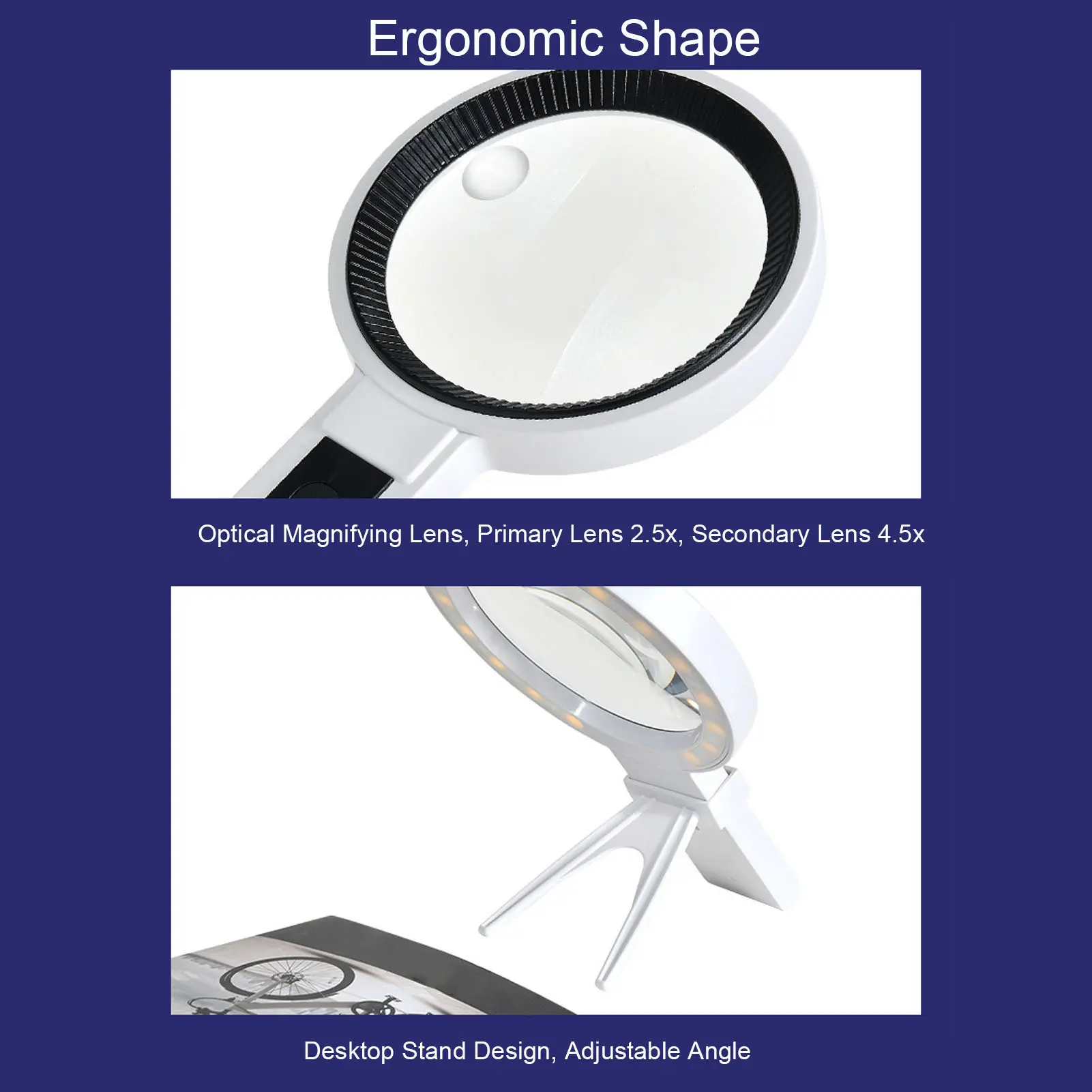 Handheld Illuminated Lighted Magnifier 10 Brightness Adjustment LED Illuminated Lighted Magnifier 5 Lighting Modes for Reading