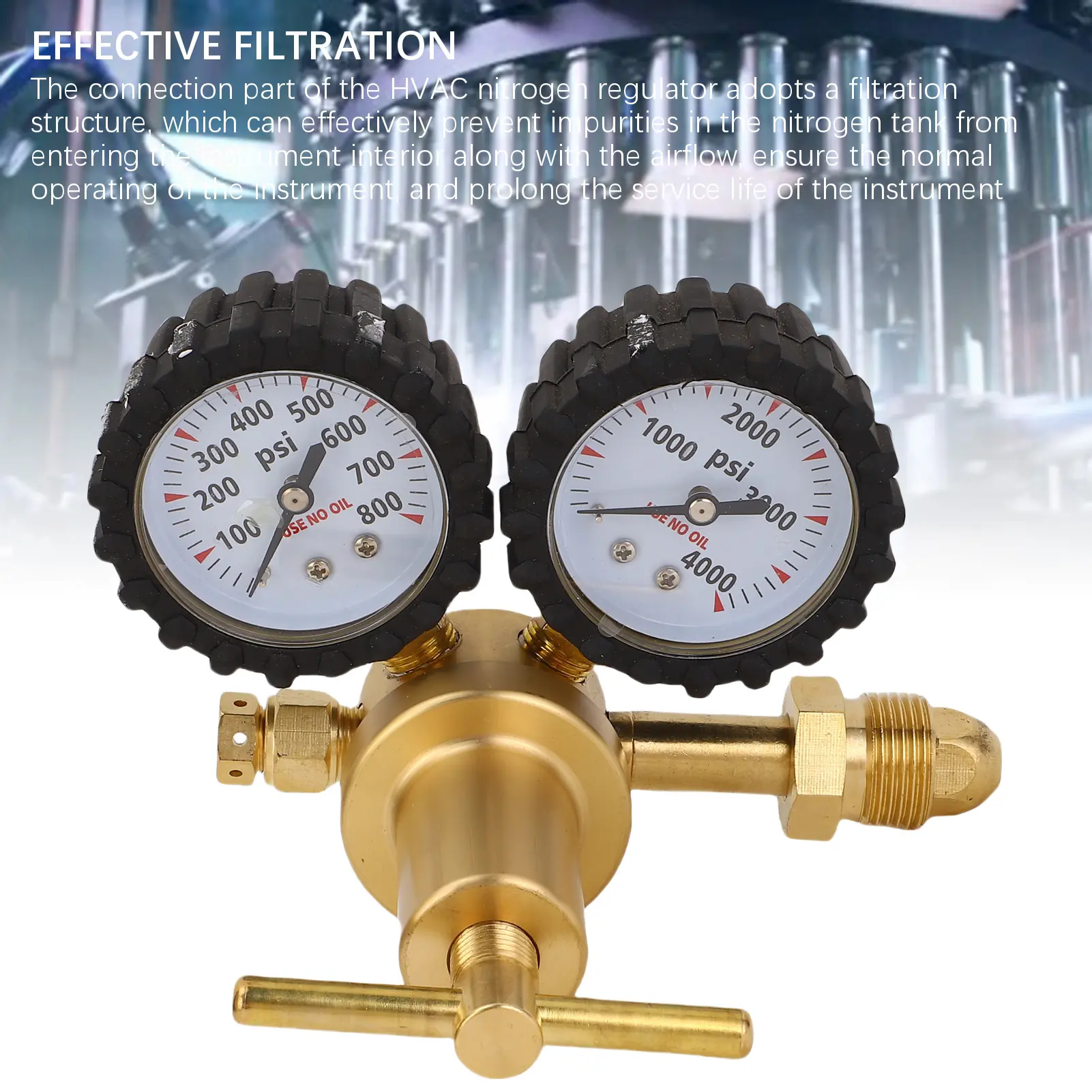 Nitrogen Regulator Effective Filtration CGA580 Inlet Connection Nitrogen Regulator 0-800PSI Accurate with 60in Hose for Welding