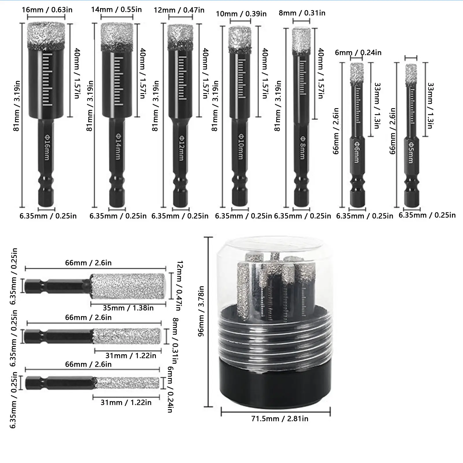 10 PCS Hole Saw  Hole Saw Set  Proof Dry Wet Drilling 30mm Working Depth 1/4 Inch Hex Shank for Tile Glass Brick