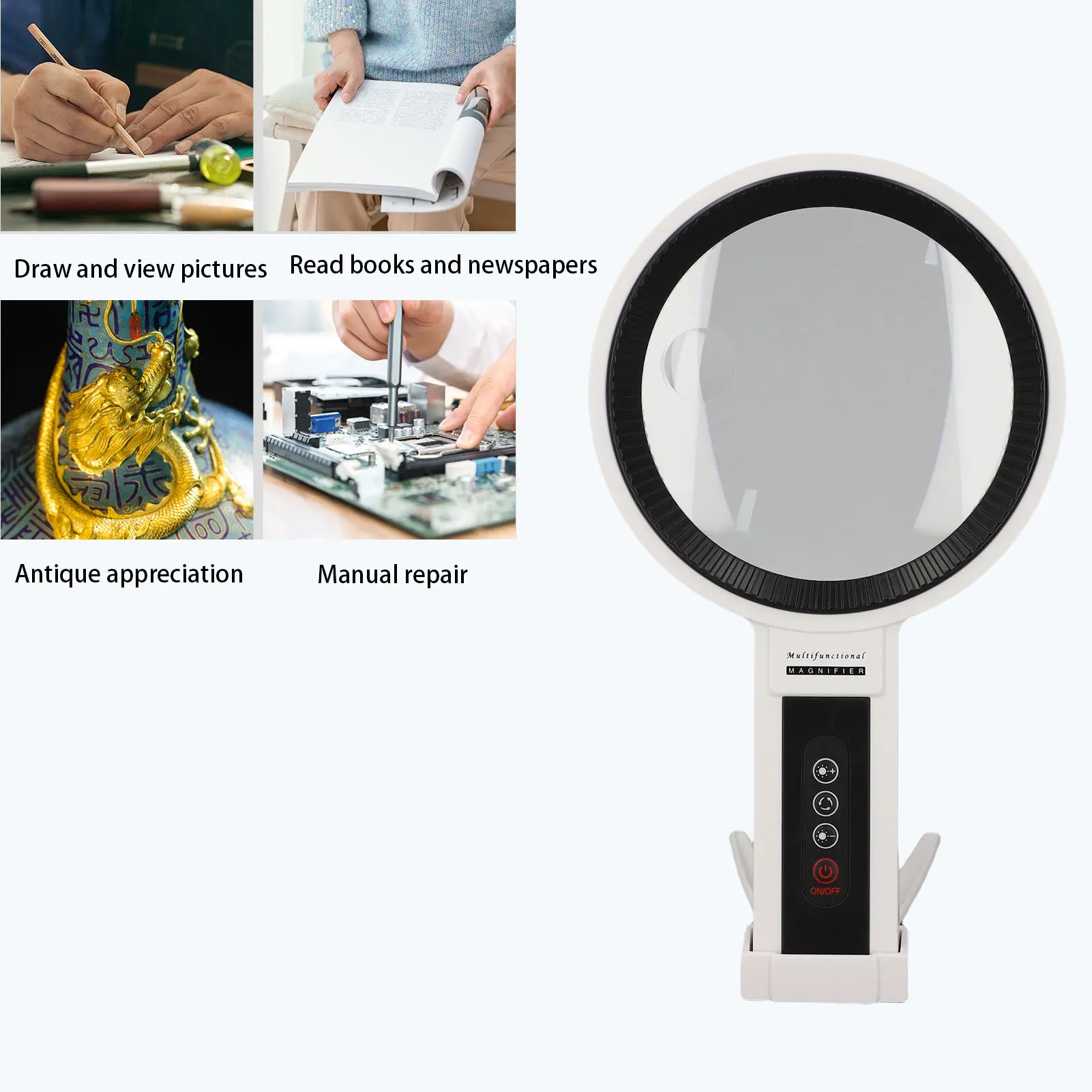 Lighted Magnifying Glass Professional Optical Lenses 5 Modes 2.5X + 4.5X Reading Lighted Magnifying Glass with Stand for Crafts