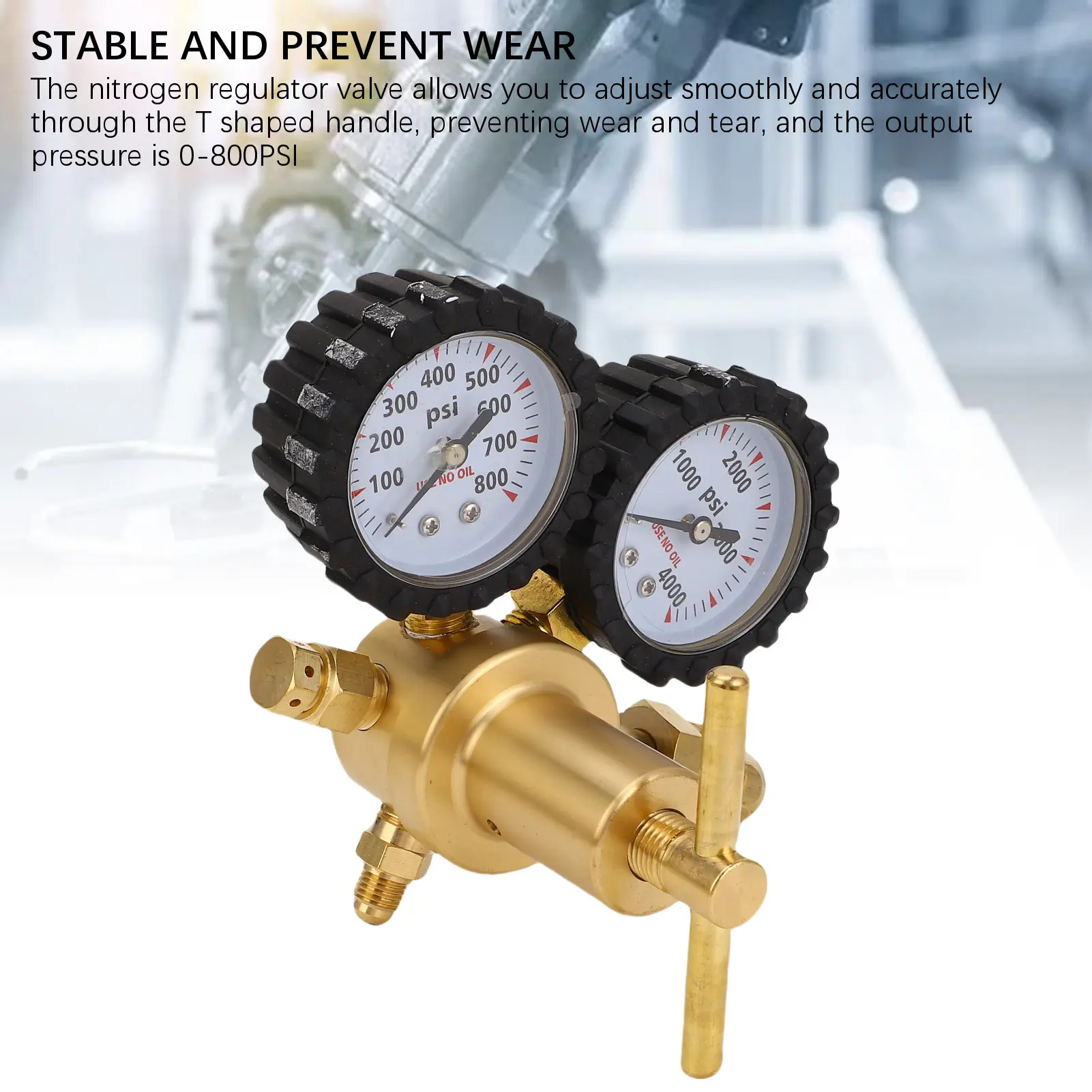Nitrogen Regulator Effective Filtration CGA580 Inlet Connection Nitrogen Regulator 0-800PSI Accurate with 60in Hose for Welding