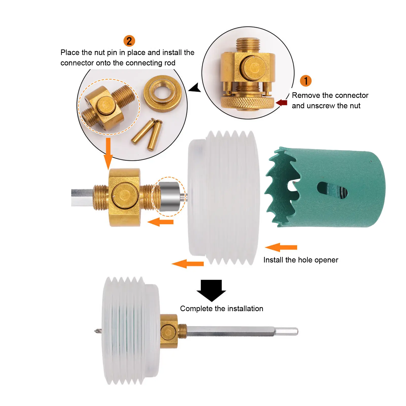 Quick Release Hole Saw Hex Shank Hole Opener Connecting Rod Quick Release Downlight Hole Saw for Solid Wood Board Gypsum Board