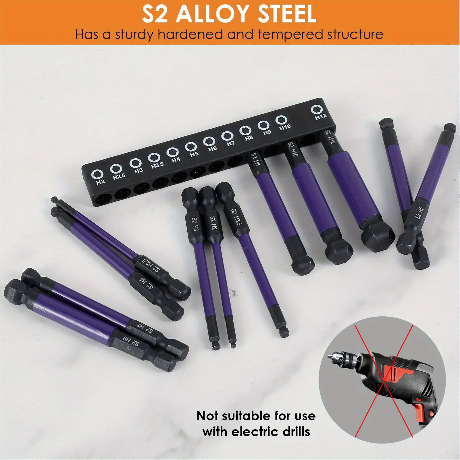 12 Pcs Ball End Hex Bit Set 1/4 Inch Hex Shank  Alloy Steel 61 RCH Hardness Ball End Hex Drill Bits for Automobile  Repairs
