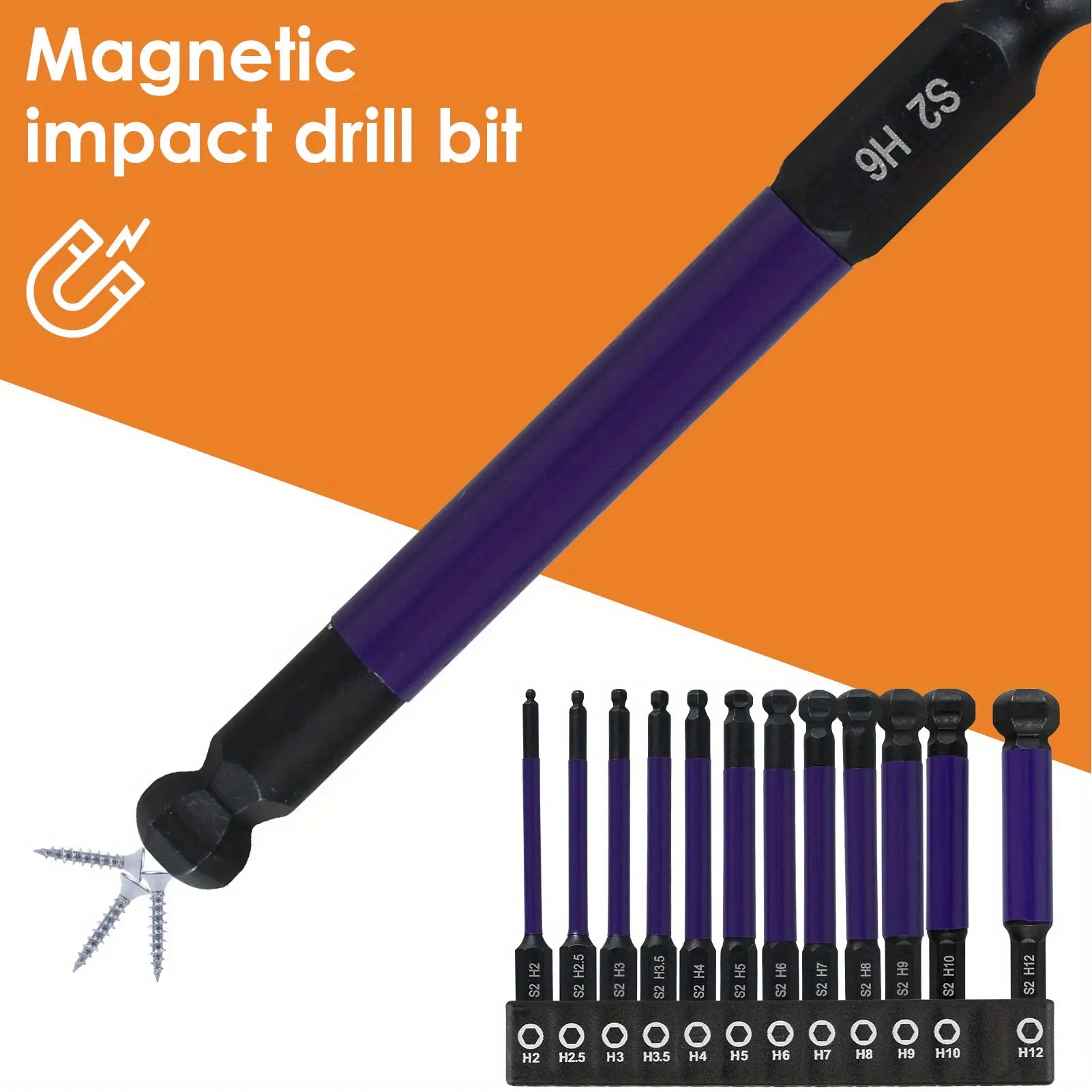 12 Pcs Ball End Hex Bit Set 1/4 Inch Hex Shank  Alloy Steel 61 RCH Hardness Ball End Hex Drill Bits for Automobile  Repairs