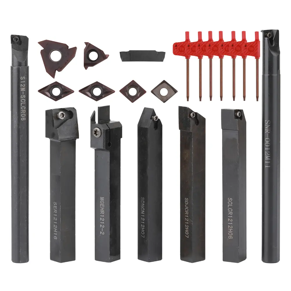 7pcs 12mm 10mm 8mm Shank Lathe Turning Tool Holder Boring Bar Lathe Tools Lathe Cutter Metal Turning Rod Holders and Inserts