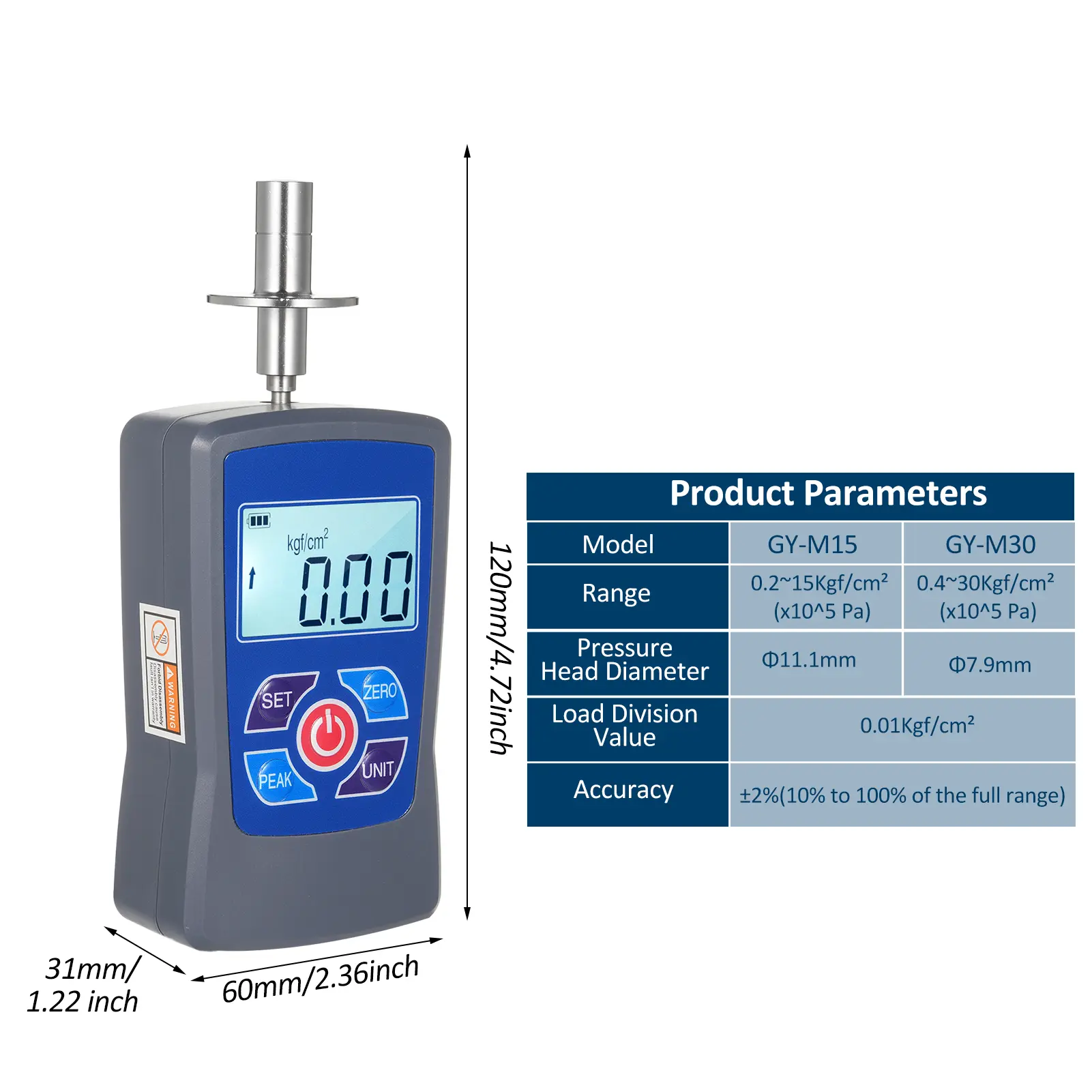 Digital Fruit Hardness Tester Meter Mini Fruit Penetrometer Durometer Pears Grapes Oranges Fruit Sclerometer 0.2 to 30 Kgf/cm²