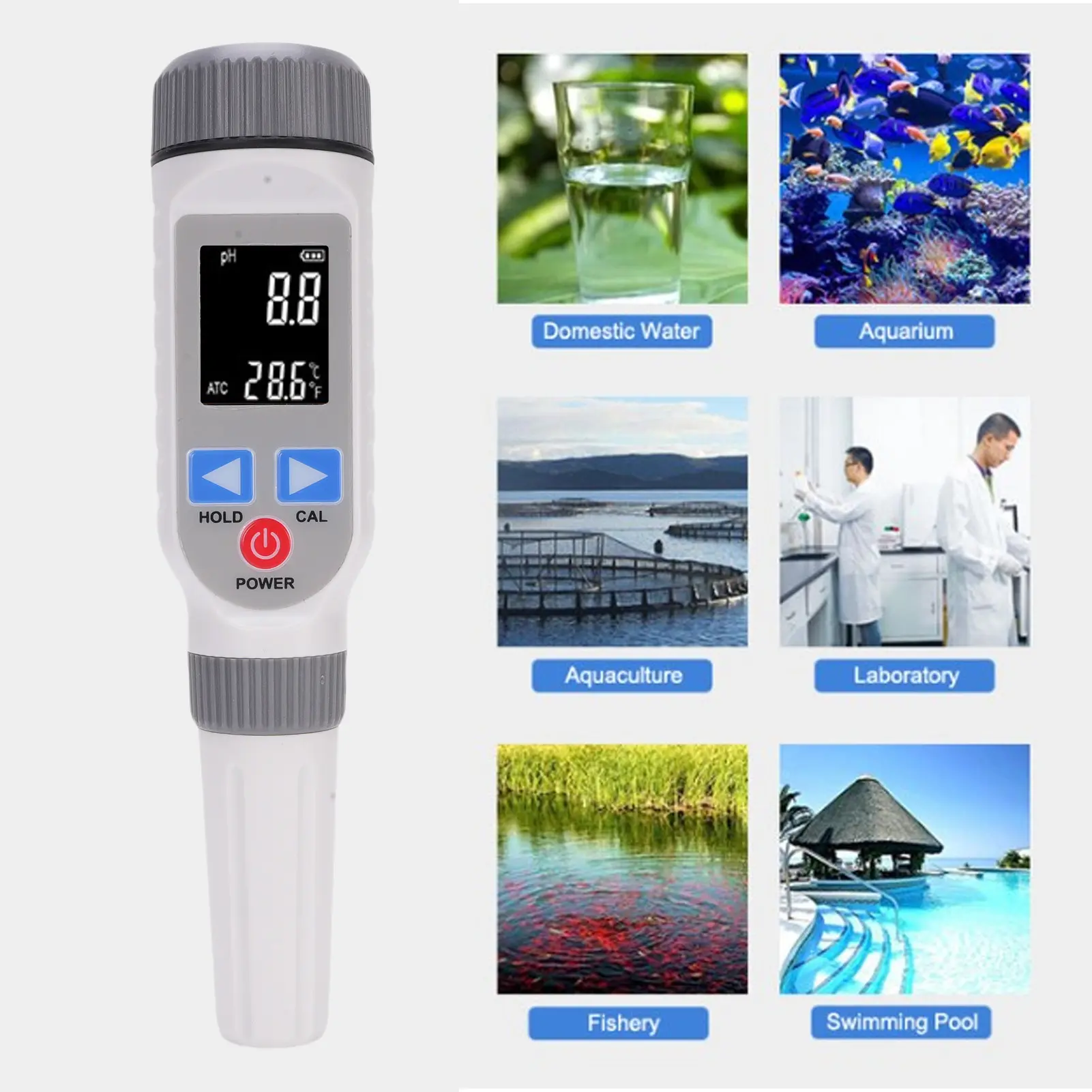 PH Meter Negative Color LCD Screen Red White Color 0.05 Accuracy Portable Temperature  Test Pen