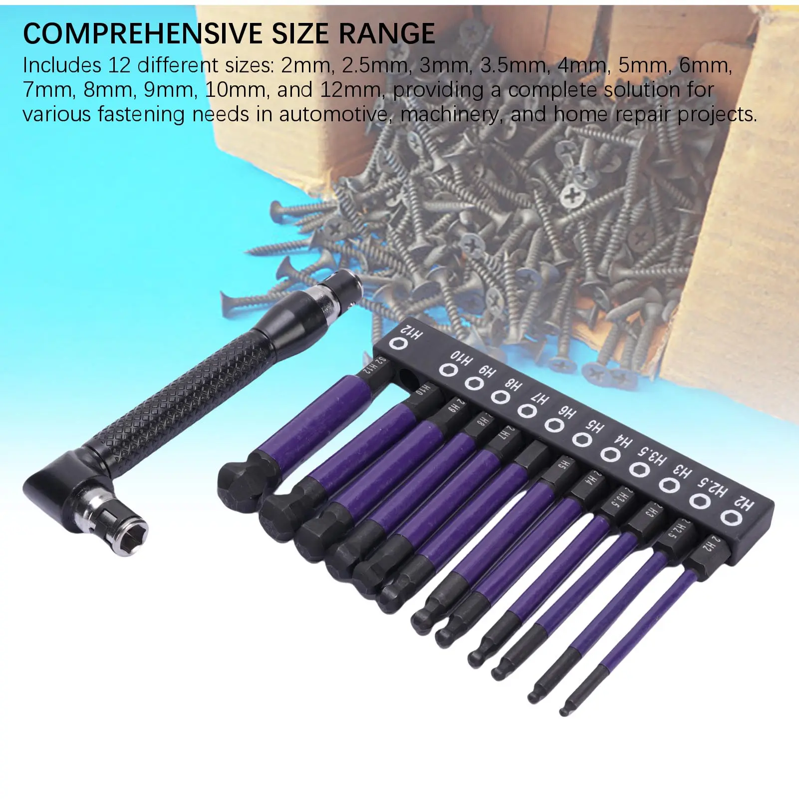 12 Pcs  Ball End Screwdriver Bit Ball End Hex Head Drill Bit 1/4in Hex Shank High Hardness Multipurpose for Manual Screwdrivers