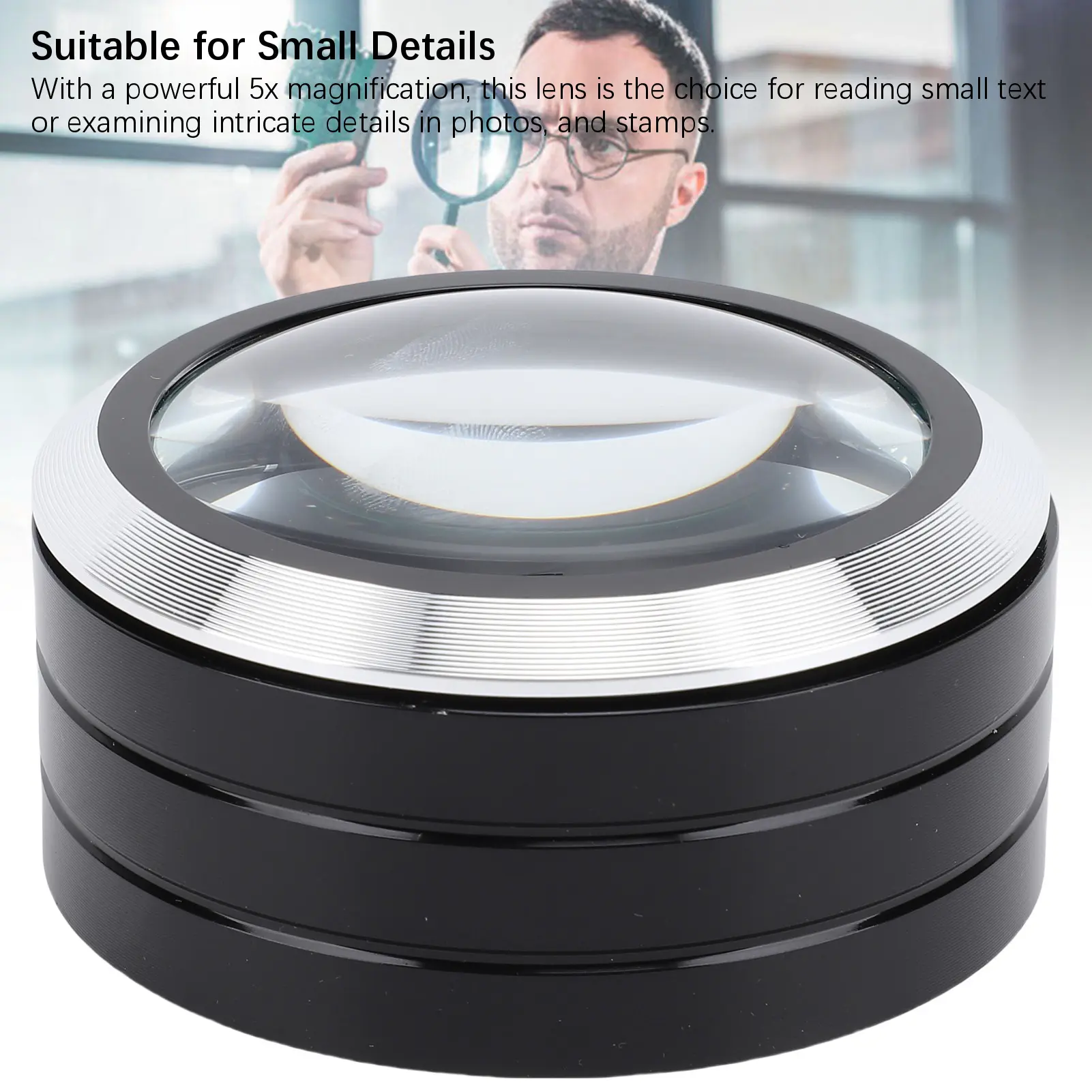 5X Cylinder Magnifying Glass Aluminum Alloy 6 LED Lights 70mm Diameter Lens K9 Optical Glass Desktop Magnifier Magnifying Glass