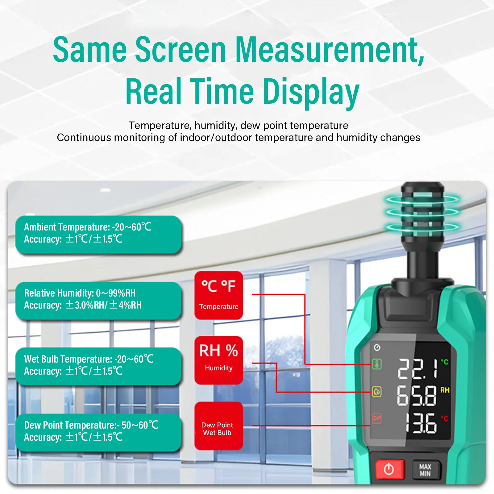 Digital Temperature Humidity Meter High Sensitivity Dew Point Ambient Reverse Display Screen Thermo Hygrometer for Laboratory