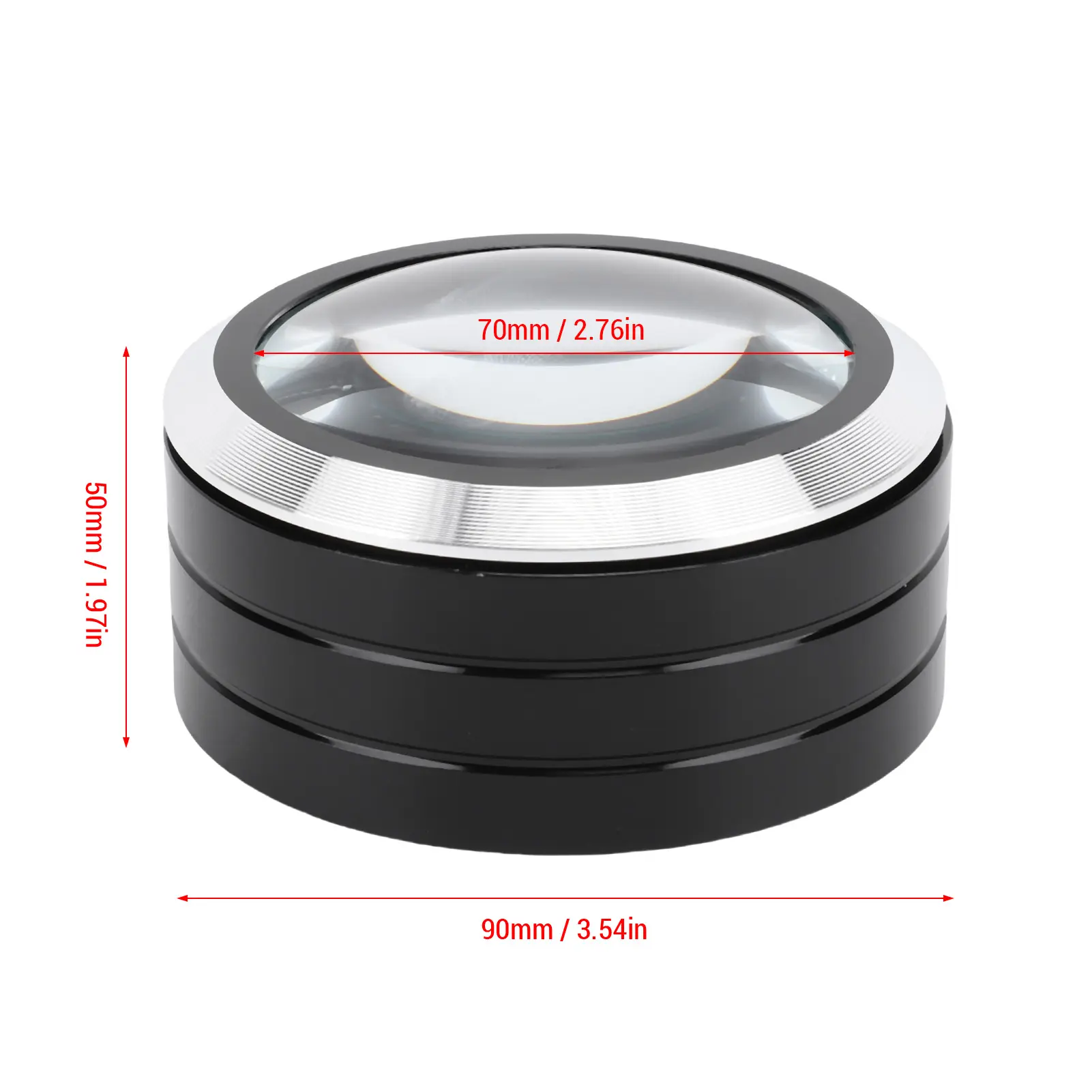 5X Cylinder Magnifying Glass Aluminum Alloy 6 LED Lights 70mm Diameter Lens K9 Optical Glass Desktop Magnifier Magnifying Glass