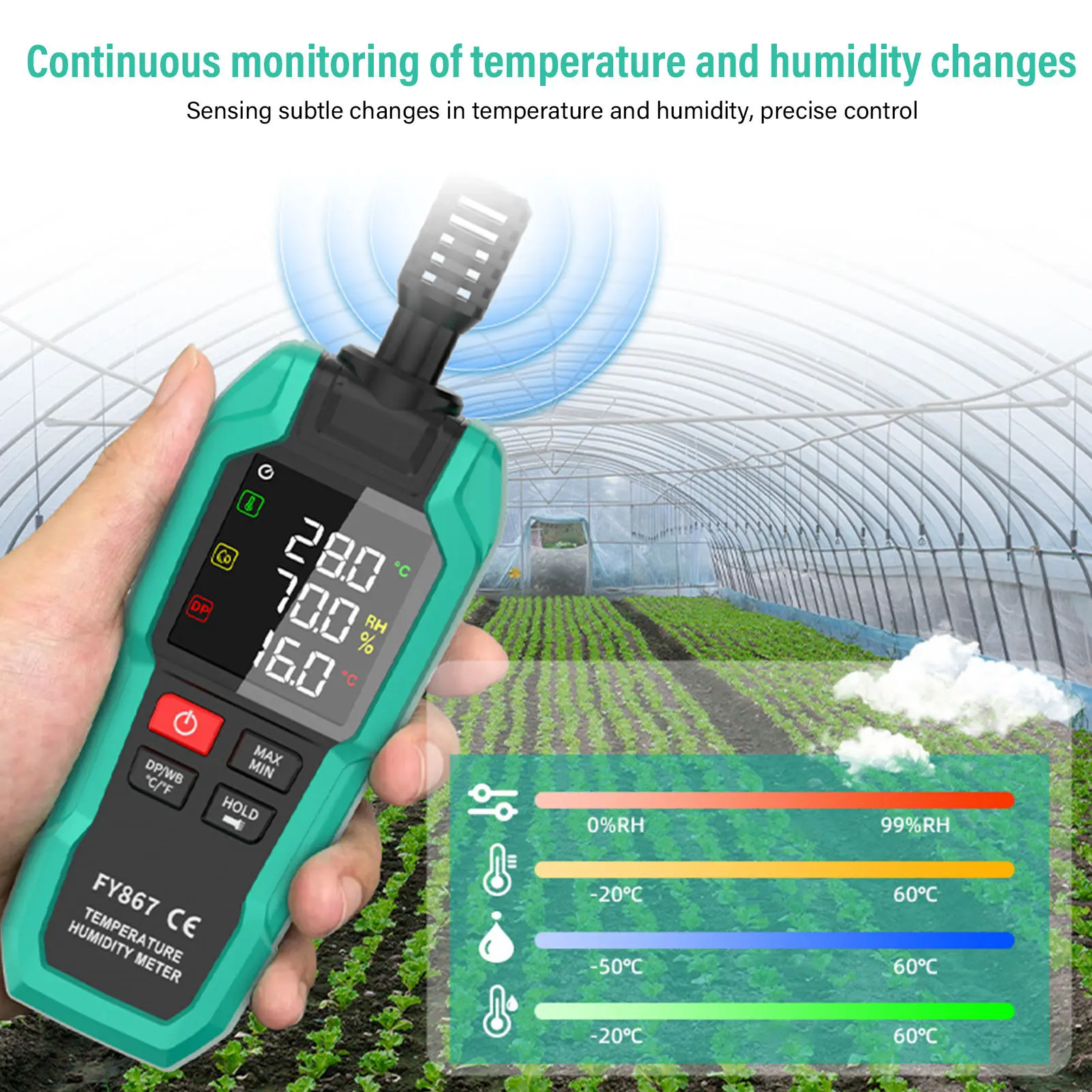 Digital Temperature Humidity Meter High Sensitivity Dew Point Ambient Reverse Display Screen Thermo Hygrometer for Laboratory