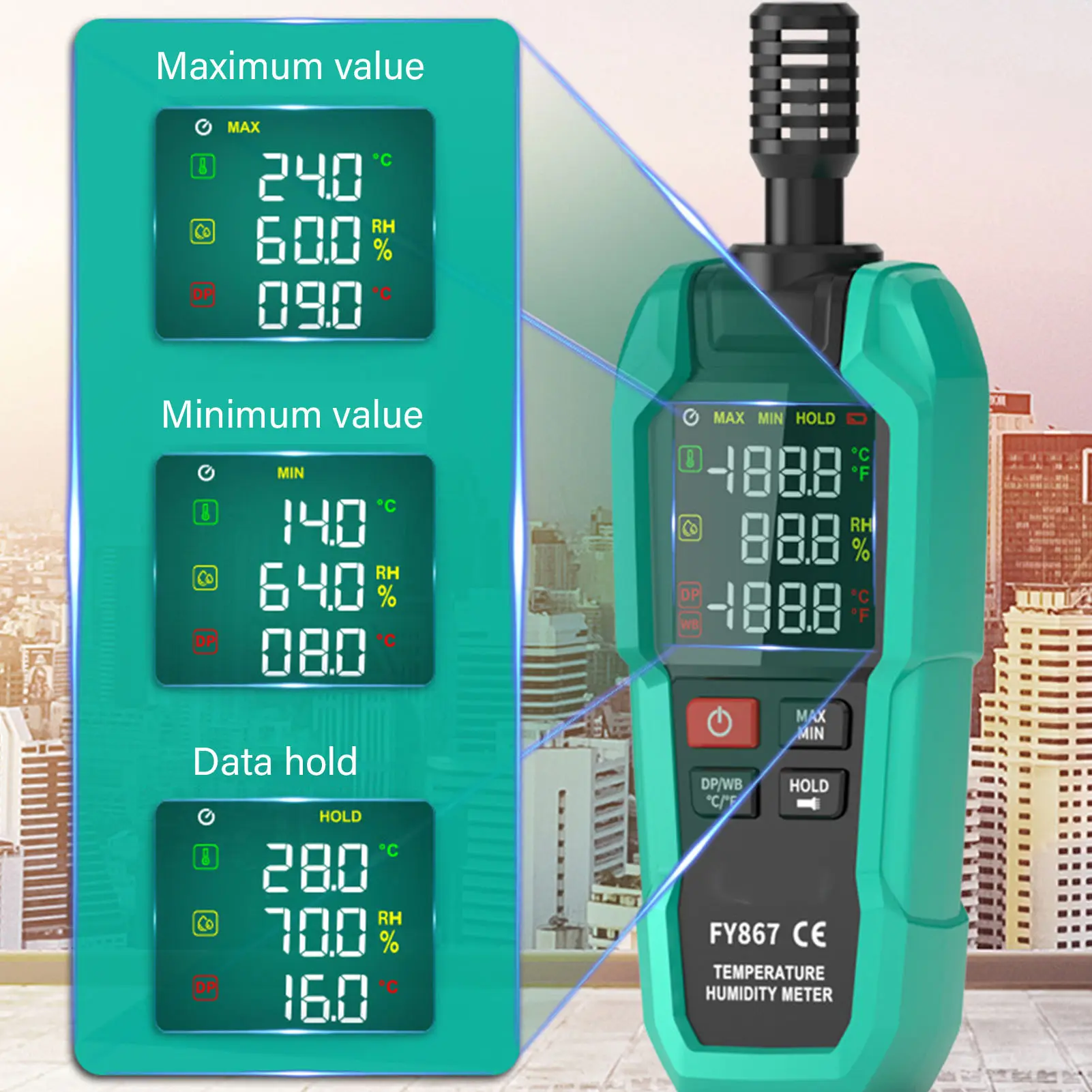 Digital Temperature Humidity Meter High Sensitivity Dew Point Ambient Reverse Display Screen Thermo Hygrometer for Laboratory