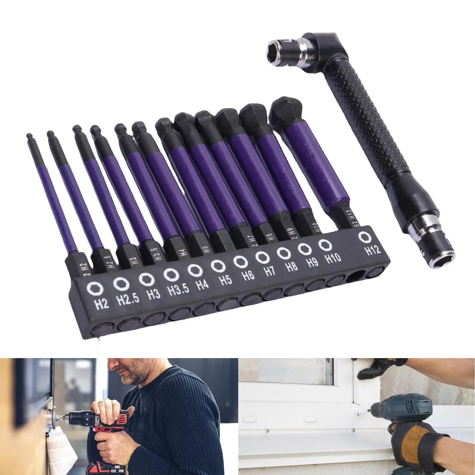 12 Pcs  Ball End Screwdriver Bit Ball End Hex Head Drill Bit 1/4in Hex Shank High Hardness Multipurpose for Manual Screwdrivers