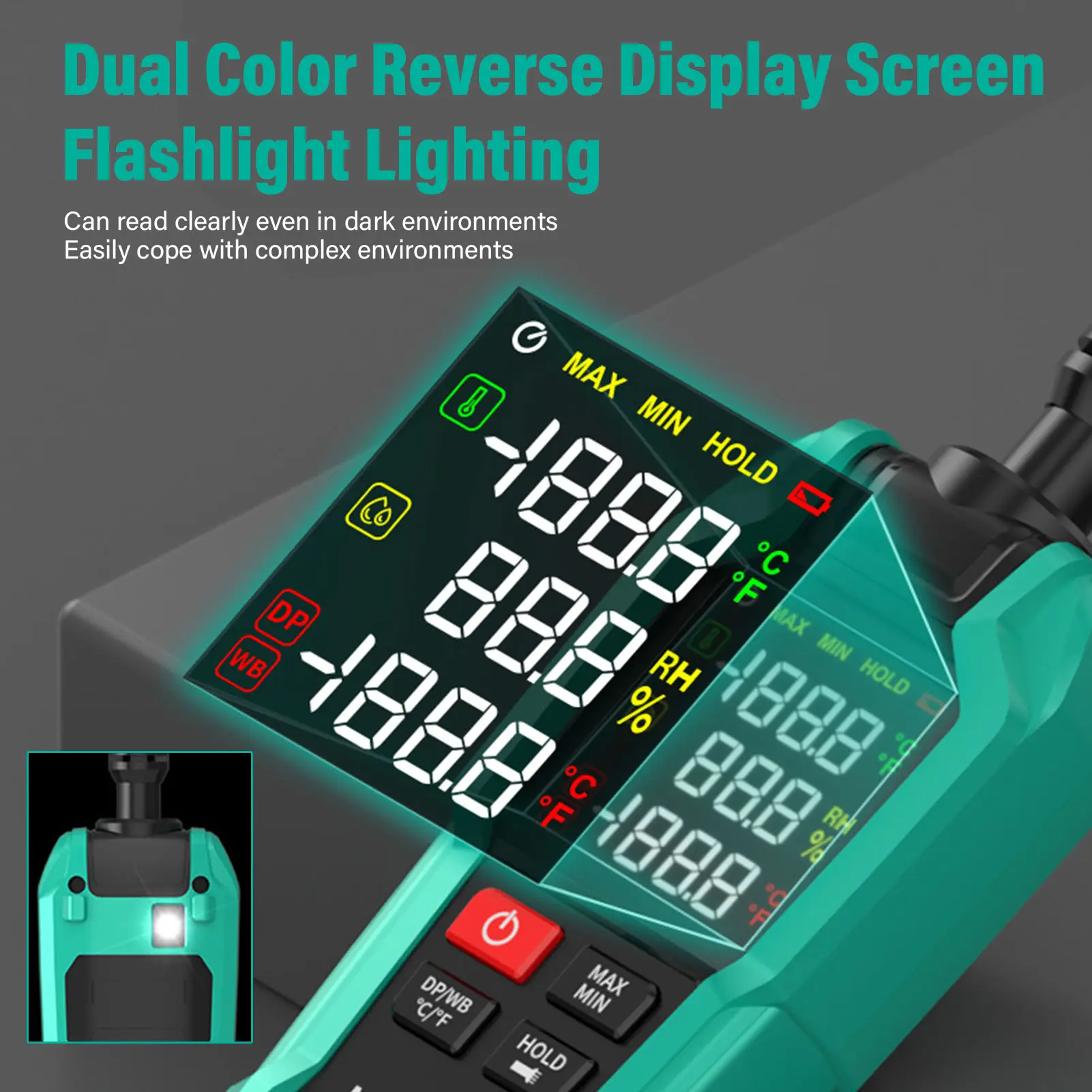 Digital Temperature Humidity Meter High Sensitivity Dew Point Ambient Reverse Display Screen Thermo Hygrometer for Laboratory
