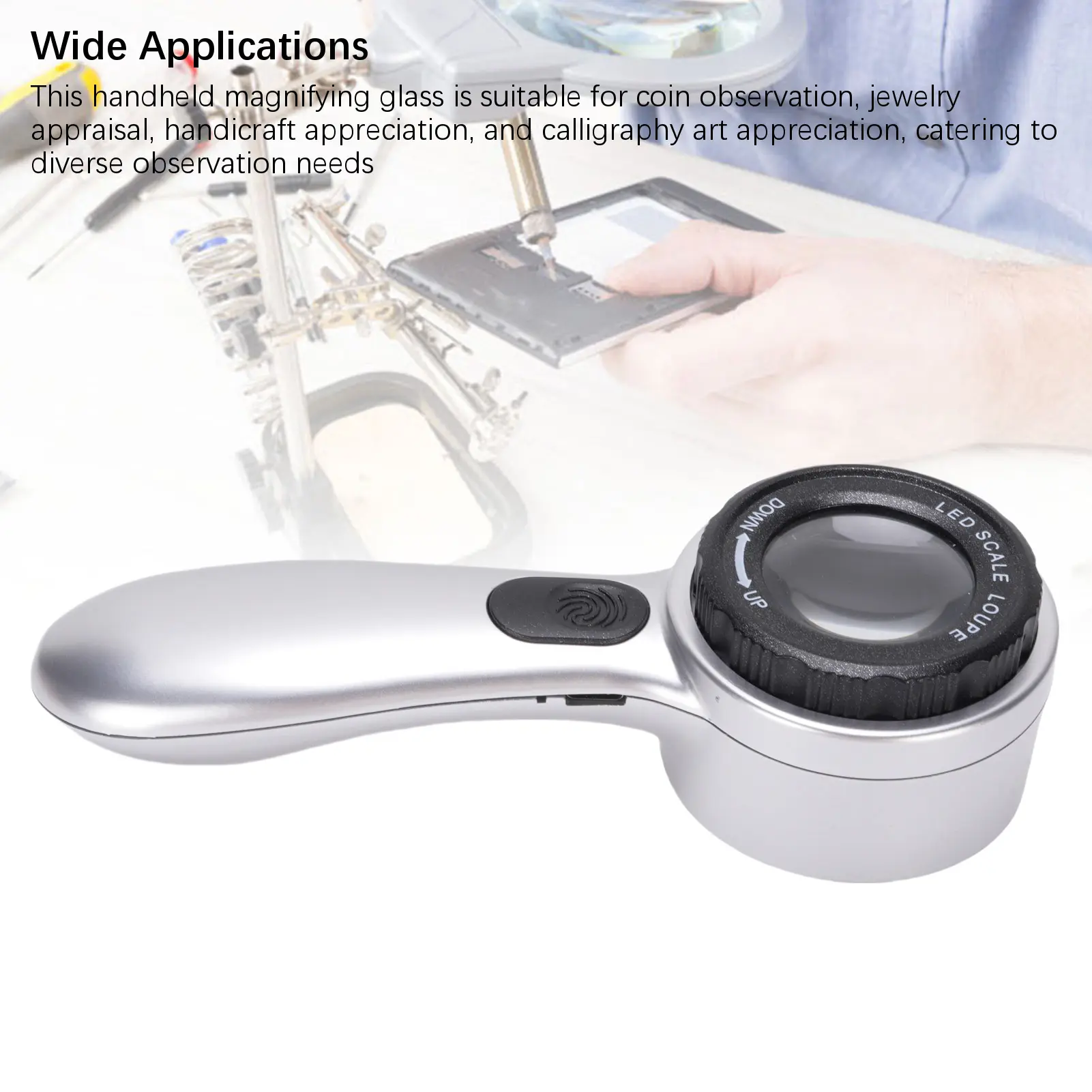 30X Rechargeable Magnifying Glass High Definition Imaging USB Smart Charging LED Lighted Magnifier for Banknotes Jewelry