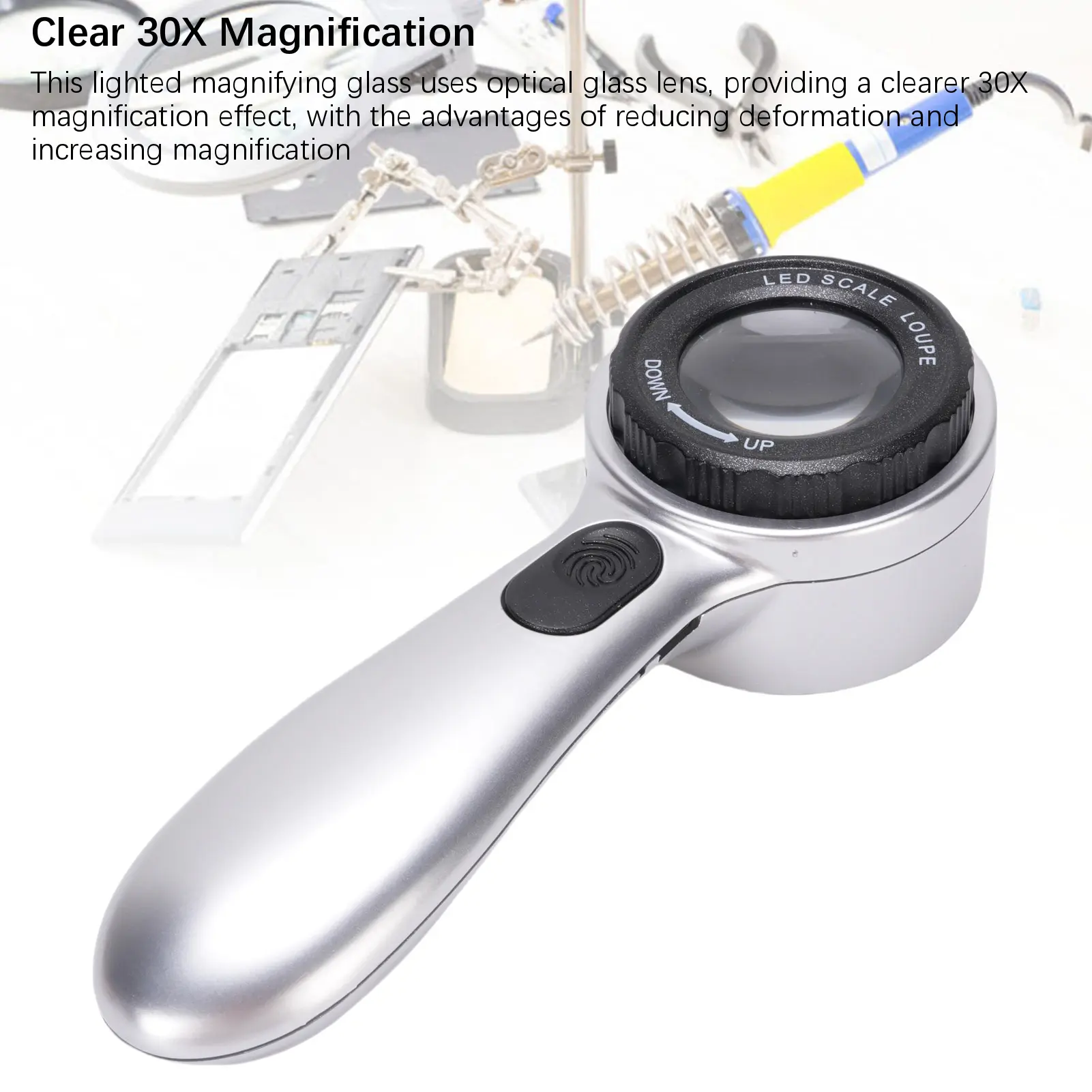 30X Rechargeable Magnifying Glass High Definition Imaging USB Smart Charging LED Lighted Magnifier for Banknotes Jewelry