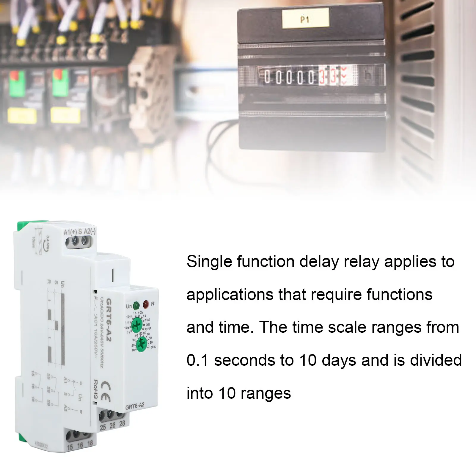 Single Function Time Relay On 2 SPDT Outputs 0.1s to 10 Days Electronic Power On Timer AC DC 24-240V GRT6-A2 Time Relay