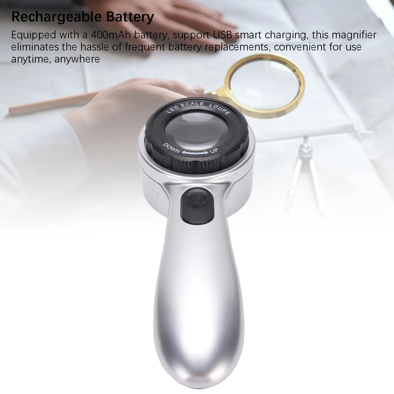 30X Rechargeable Magnifying Glass High Definition Imaging USB Smart Charging LED Lighted Magnifier for Banknotes Jewelry