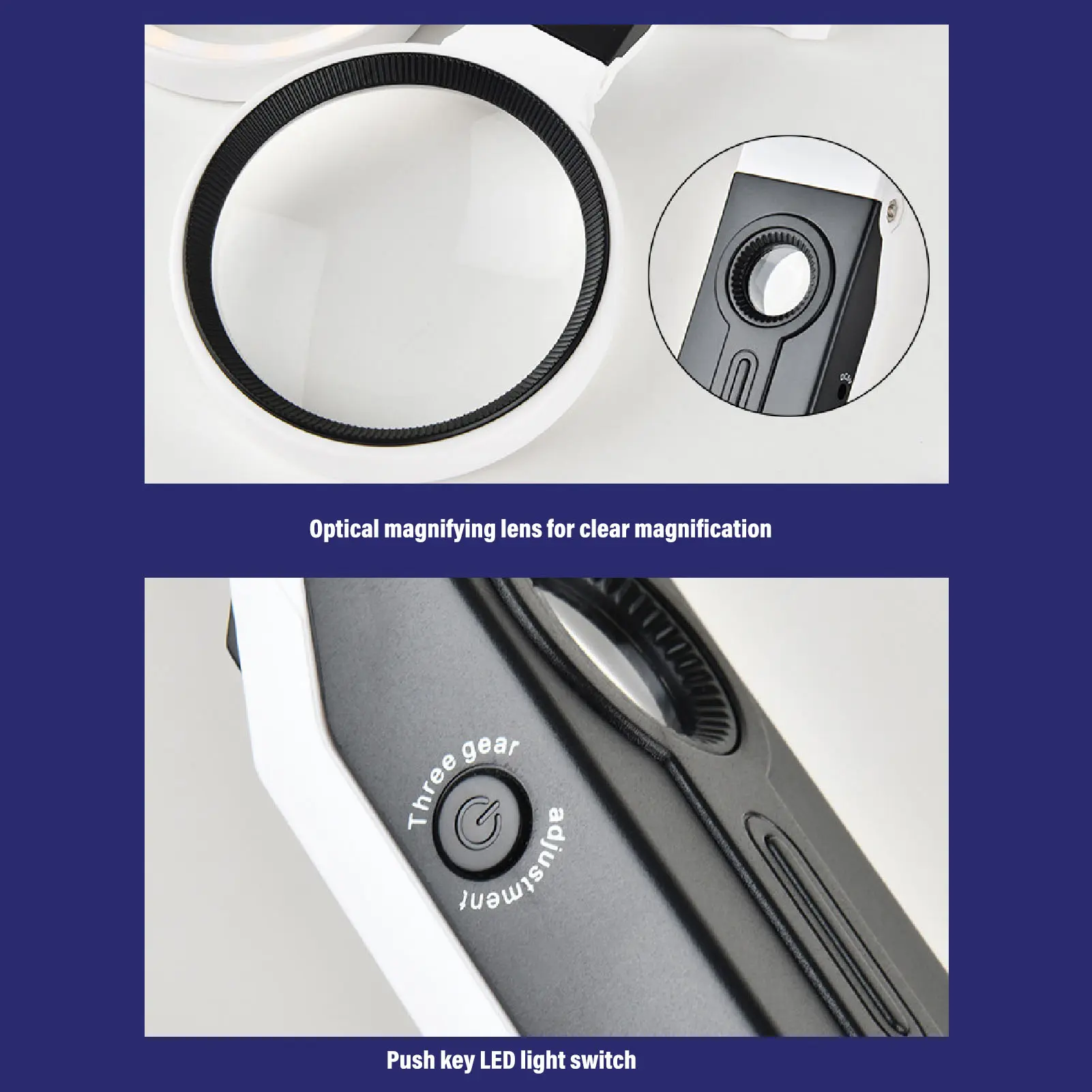 Magnifying Glass ABS Frame Portable Multifunctional 3.5x 25x Magnification 4 Lighting Modes Handheld Magnifier for Observation