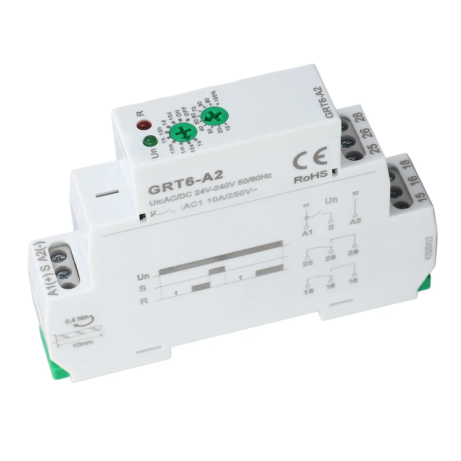 Single Function Time Relay On 2 SPDT Outputs 0.1s to 10 Days Electronic Power On Timer AC DC 24-240V GRT6-A2 Time Relay