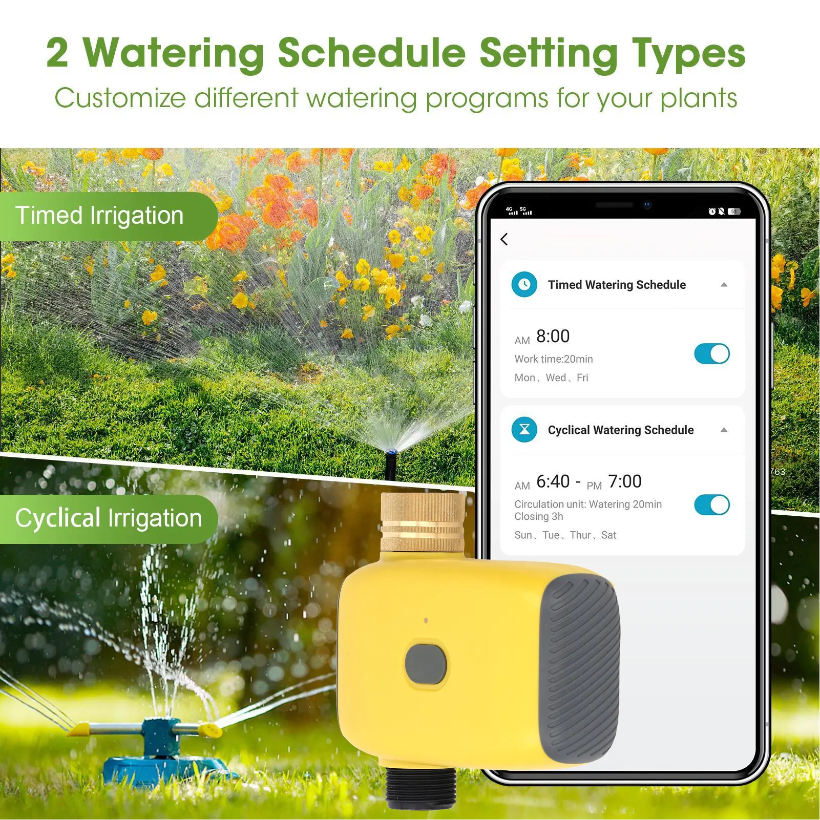WiFi  Timer IP55  Proof Rainy Day Delayed Watering Prevent Leakage 2 Irrigation Modes WiFi Sprinkler Timer for Lawns Patios