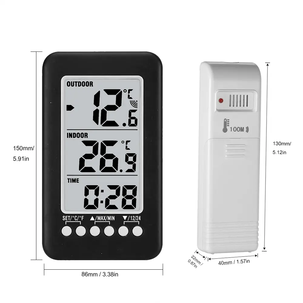 LCD Digital Timer Wireless Indoor/Outdoor Thermometer Clock Temperature Meter With Transmitter ℃/℉ Temperature Digital Clock