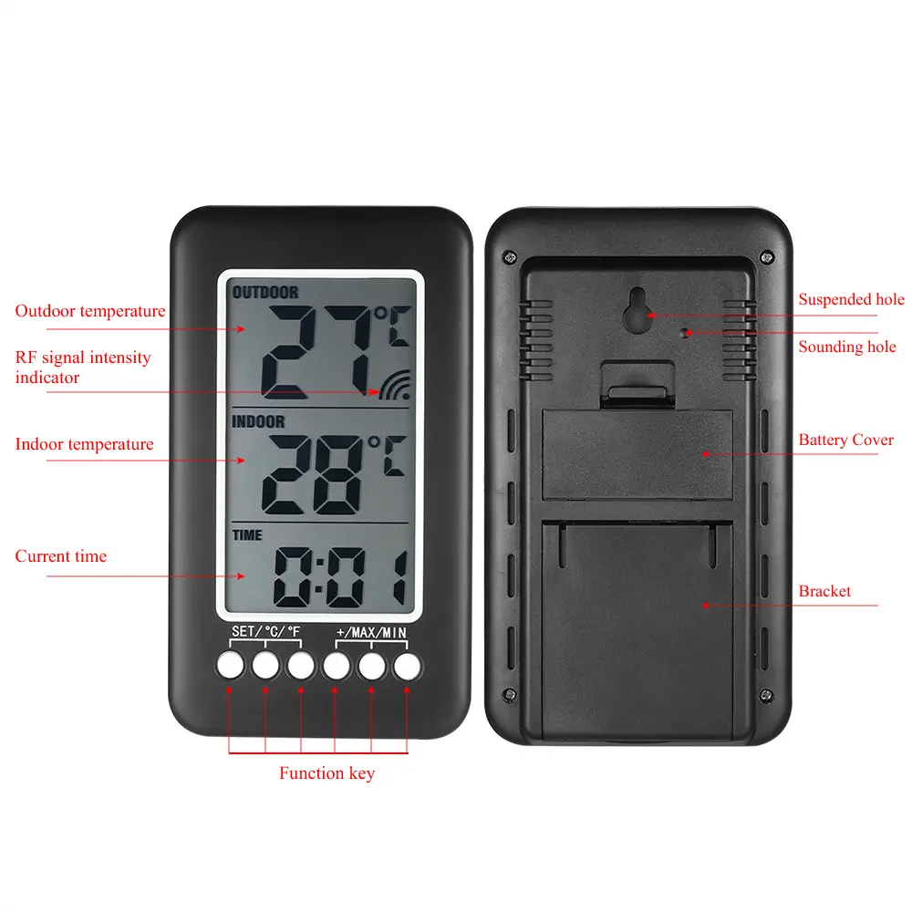 LCD Digital Timer Wireless Indoor/Outdoor Thermometer Clock Temperature Meter With Transmitter ℃/℉ Temperature Digital Clock