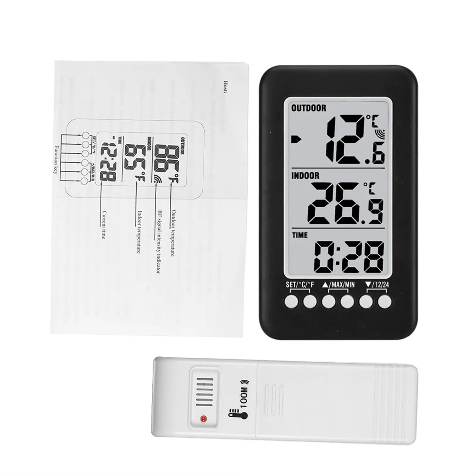 LCD Digital Timer Wireless Indoor/Outdoor Thermometer Clock Temperature Meter With Transmitter ℃/℉ Temperature Digital Clock