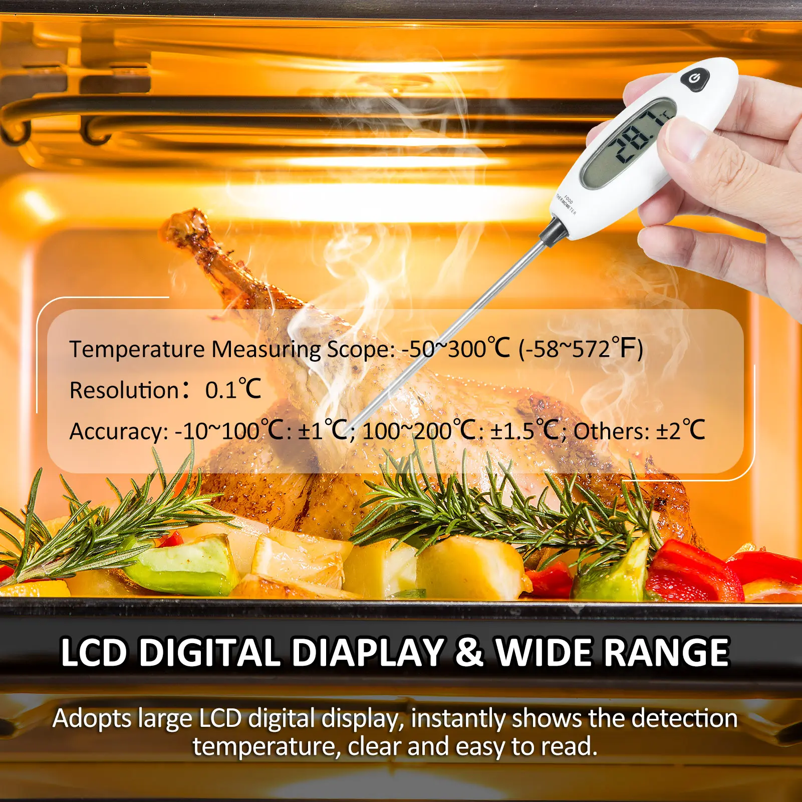 GM1311 Food Thermometer Instant Read Digital Meat LCD Food Thermometer With Temperature Lock ℃/℉ Conversion Kitchen Thermometer