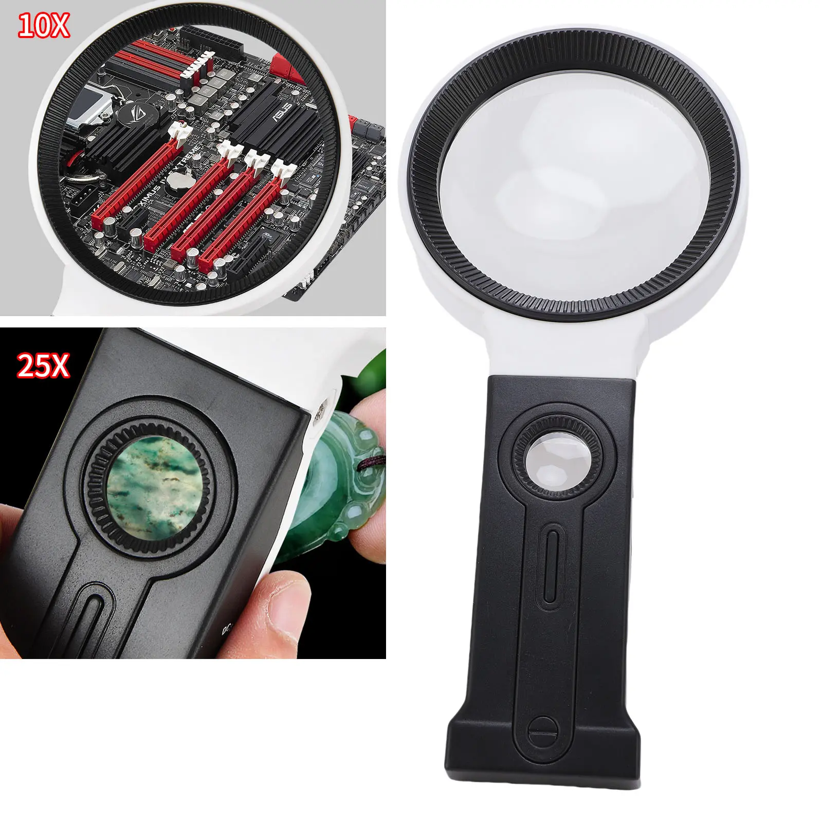 Folding Handheld Magnifier 5X 25X 90mm Single Layer Glass 32 LED Lights Magnifying Glass with Desktop Stand