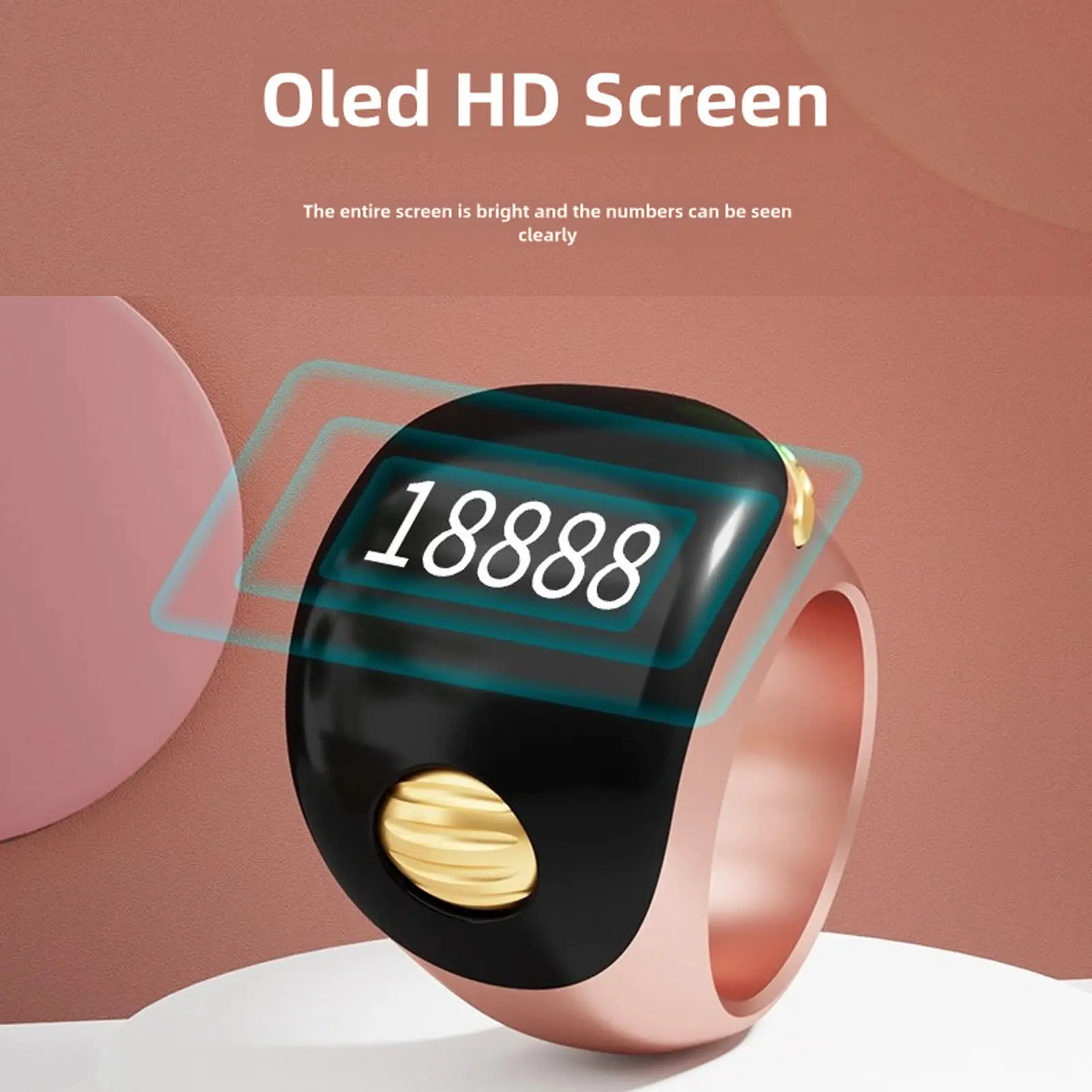 Electronic Finger Counter ABS Ring Counter Organic LED Screen Adjustable Ball Rolling Type C Rechargeable Quiet for Coaching