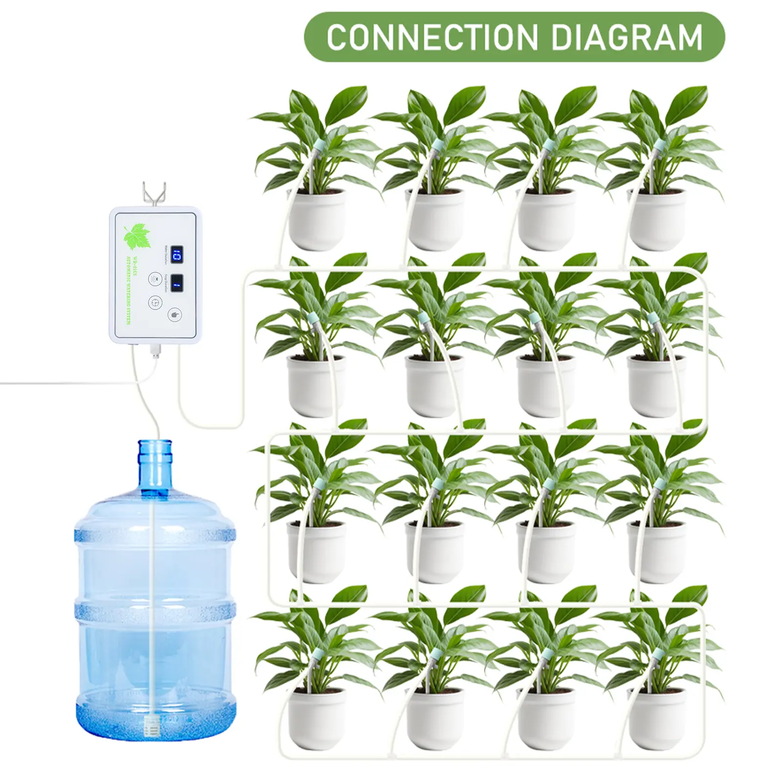 Automatic Watering System Timeable Plant Waterer Built-in Self-priming Pump Intelligent Timed Watering Timer 2m 16 Potted Plants