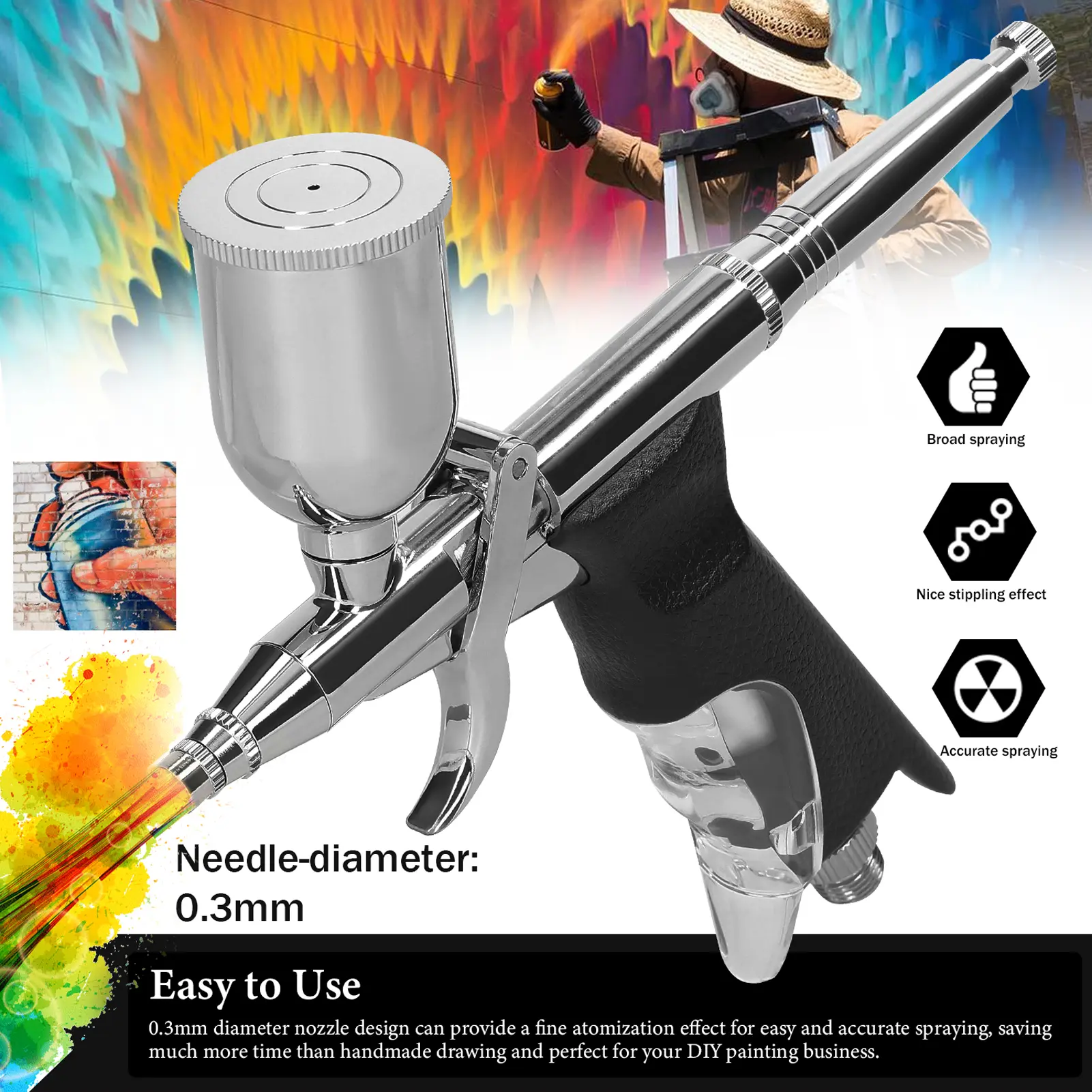 Professional 0.3mm Airbrush for Car Model Making Spray Gun DIY Makeup Nail Art Painting Cake Decorating Sprayer 15CC Pigment Cup