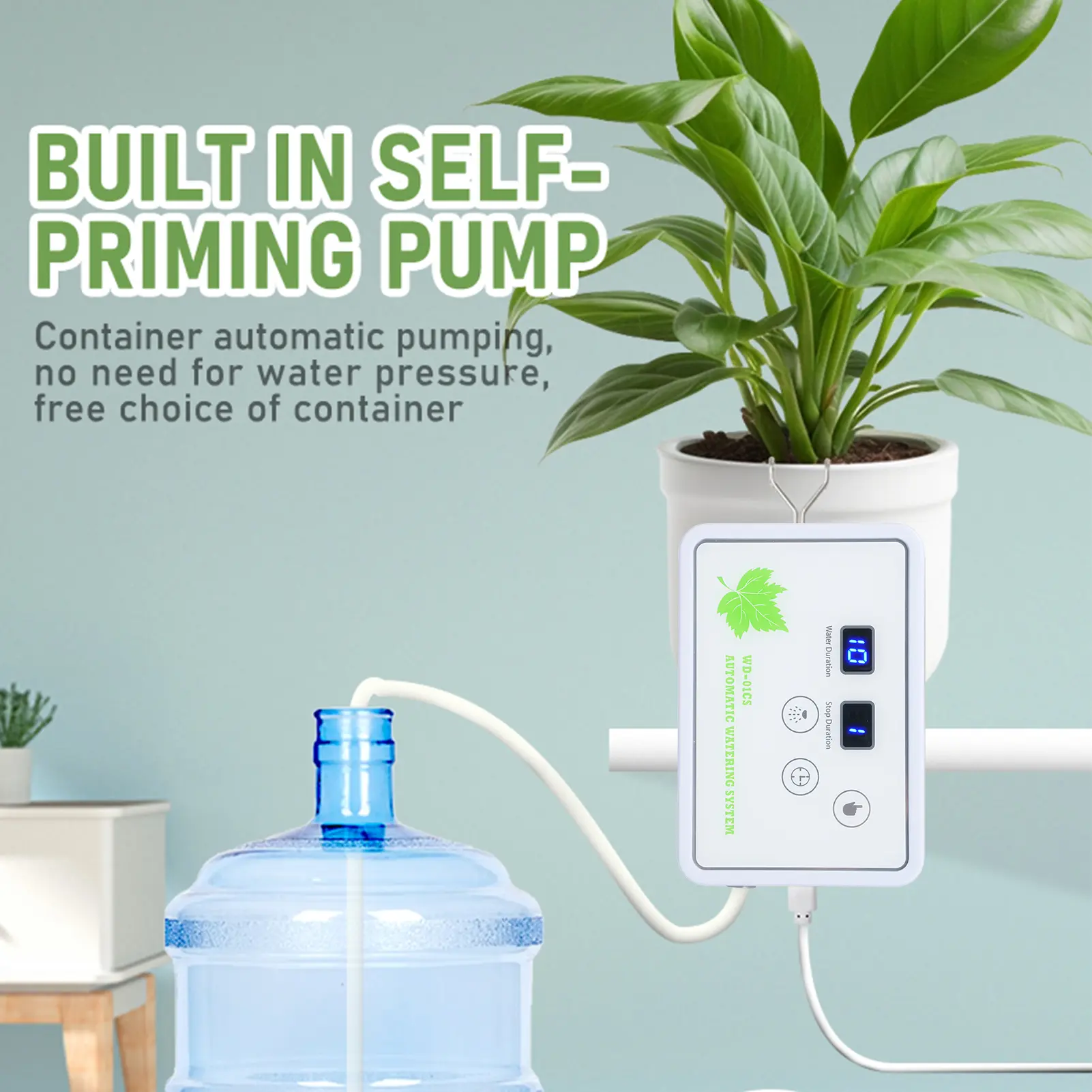 Automatic Watering System Timeable Plant Waterer Built-in Self-priming Pump Intelligent Timed Watering Timer 2m 16 Potted Plants