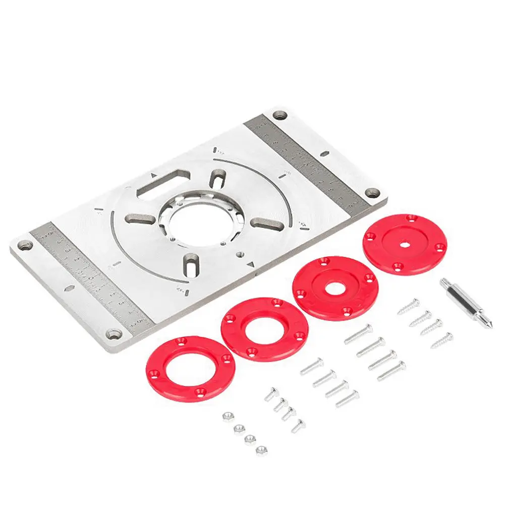 Aluminium Router Table Insert Plate Table For Woodworking Benches Router Plate Wood Tools Milling Trimming Machine with Rings