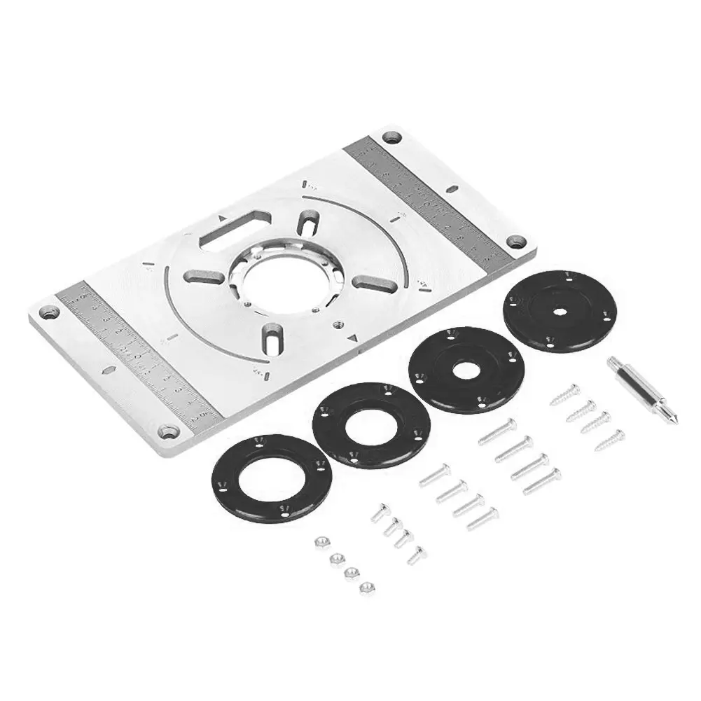 Aluminium Router Table Insert Plate Table For Woodworking Benches Router Plate Wood Tools Milling Trimming Machine with Rings