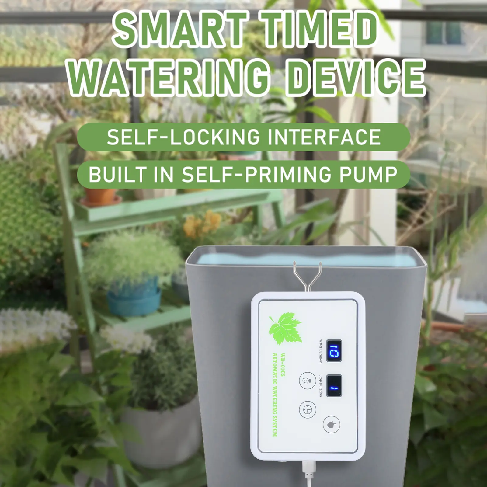 Automatic Watering System Timeable Plant Waterer Built-in Self-priming Pump Intelligent Timed Watering Timer 2m 16 Potted Plants
