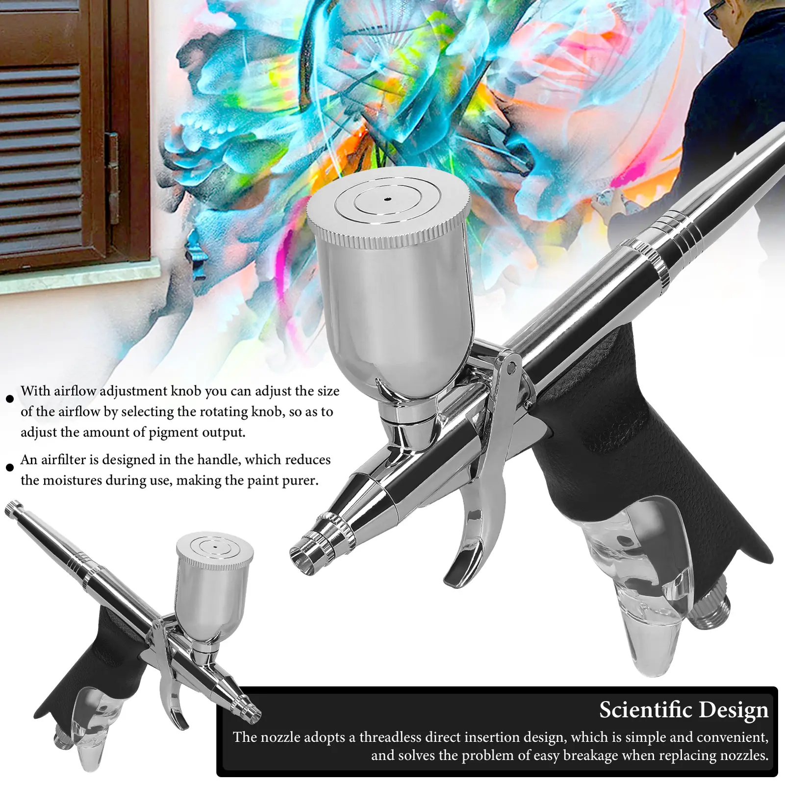 Professional 0.3mm Airbrush for Car Model Making Spray Gun DIY Makeup Nail Art Painting Cake Decorating Sprayer 15CC Pigment Cup