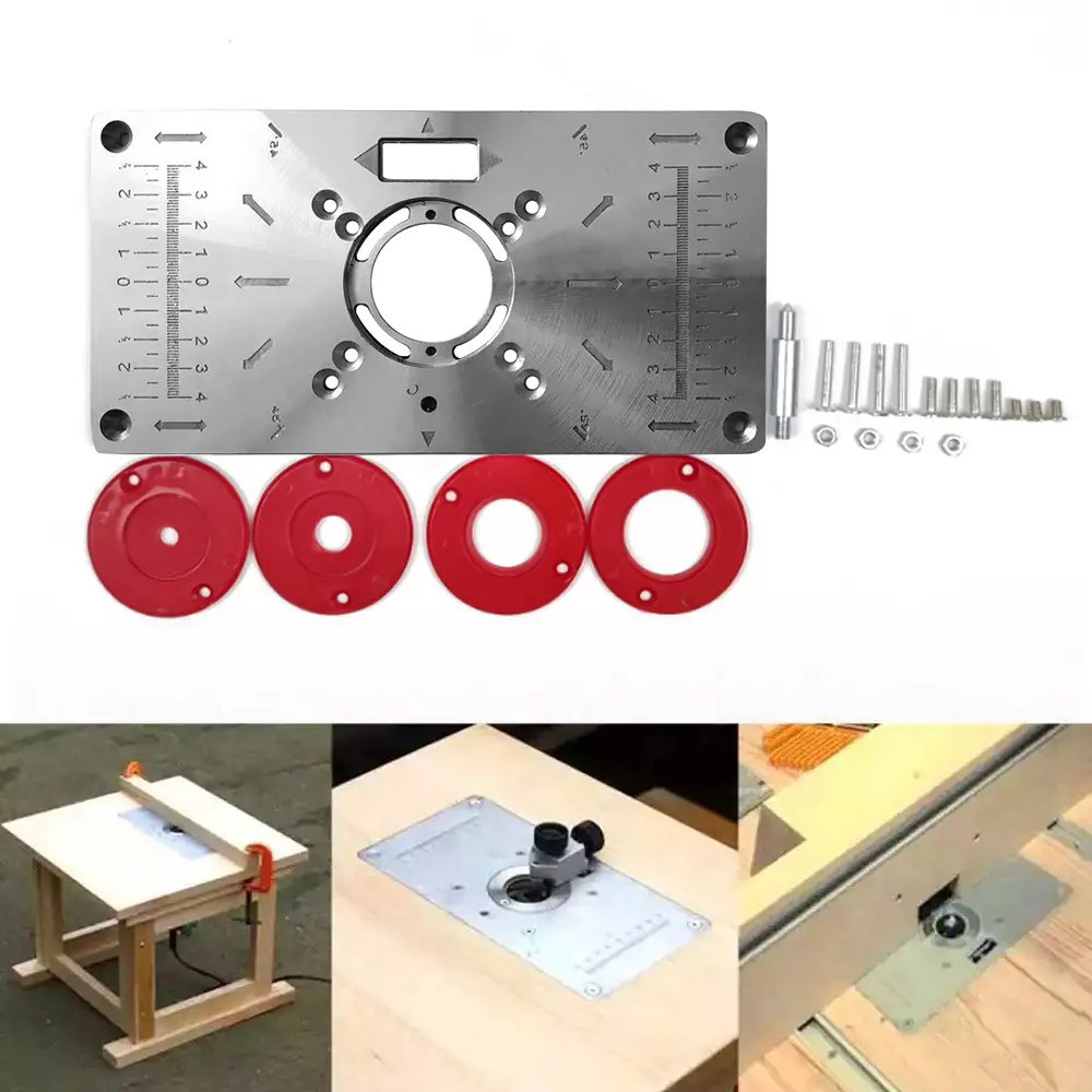 Multifunctional Aluminium Router Table Insert Plate Woodworking Benches Wood Router Trimmer Models Engraving Machine with Rings
