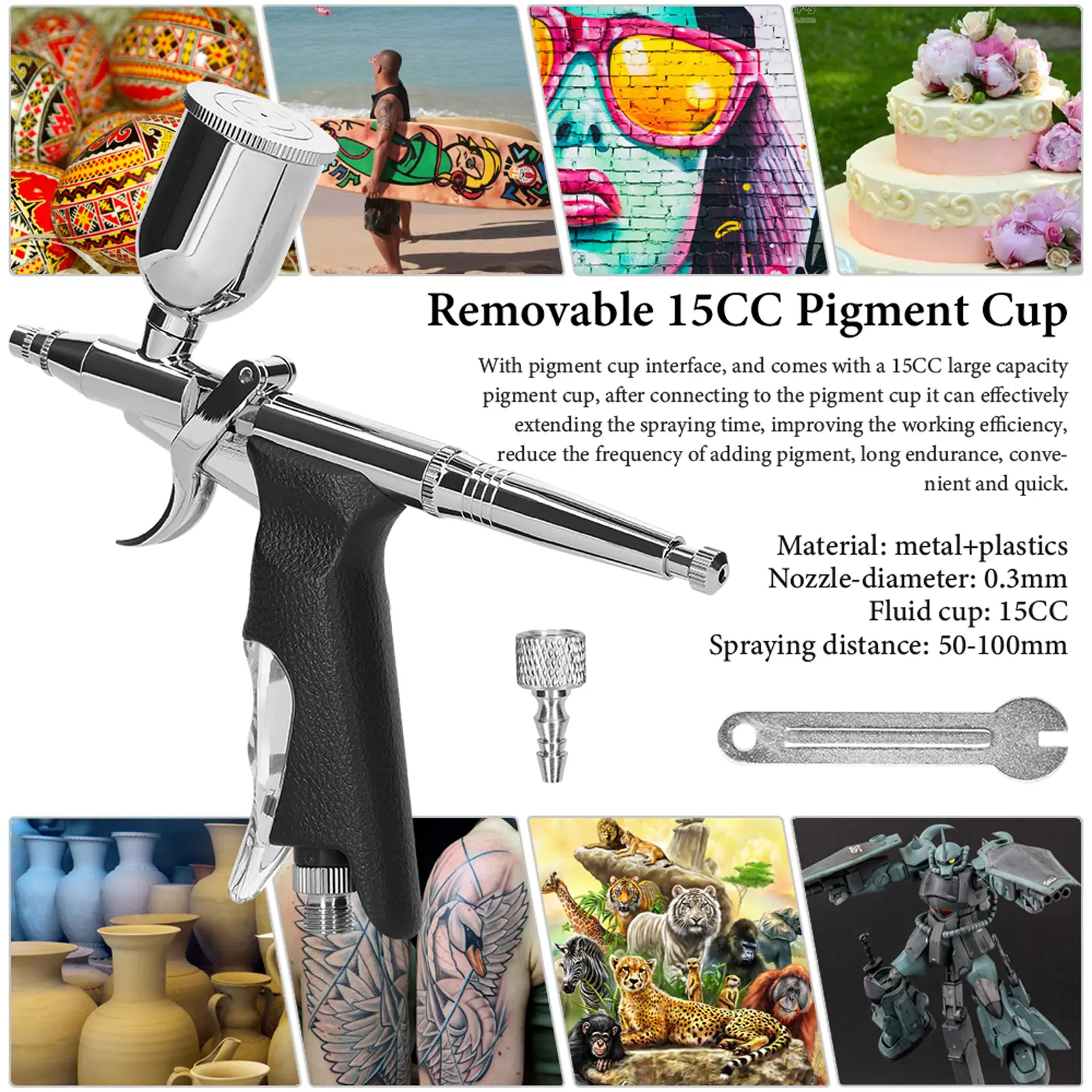 Professional 0.3mm Airbrush for Car Model Making Spray Gun DIY Makeup Nail Art Painting Cake Decorating Sprayer 15CC Pigment Cup