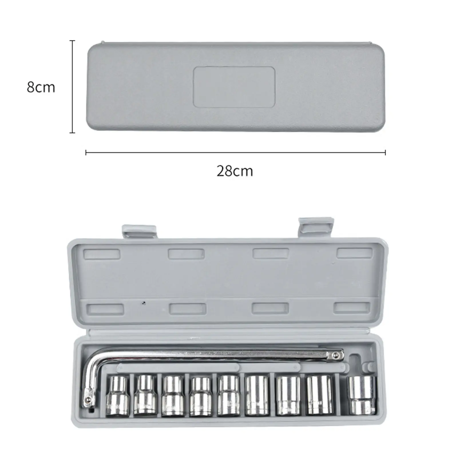 10Pcs 1/2 Wrench Socket Set Carbon Steel 8-21mm Auto Repair Tool Mechanical Socket Tool Combination Set with Gray Storage Box